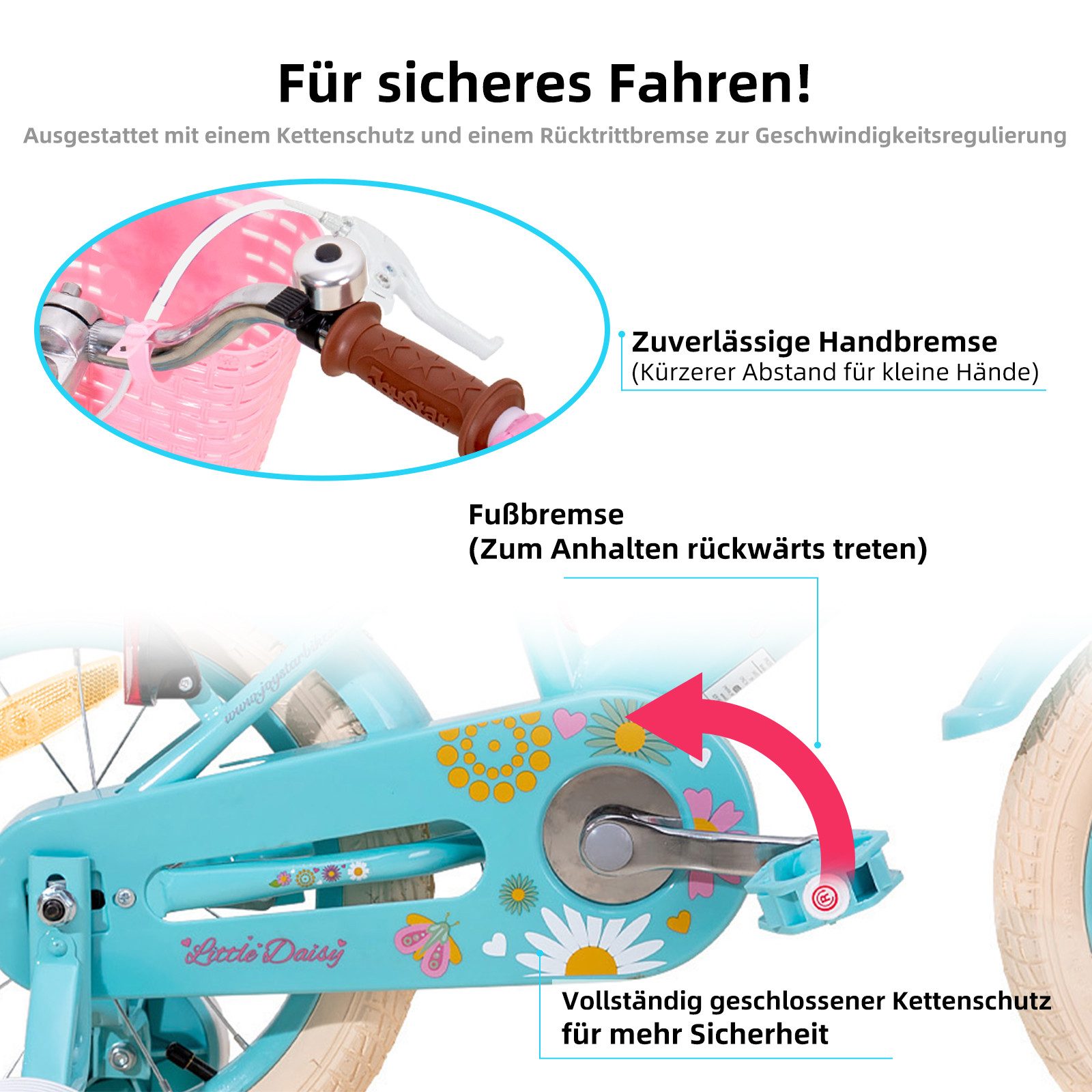 JOYSTAR Kinderfahrrad 12/14/16 Zoll fahrrad für 2-7 Jahre Mädchen, Geschenk für Prinzessin, Mit Puppensitz, Bändern, Stützrädern, Korb, süßen Kritzeleien