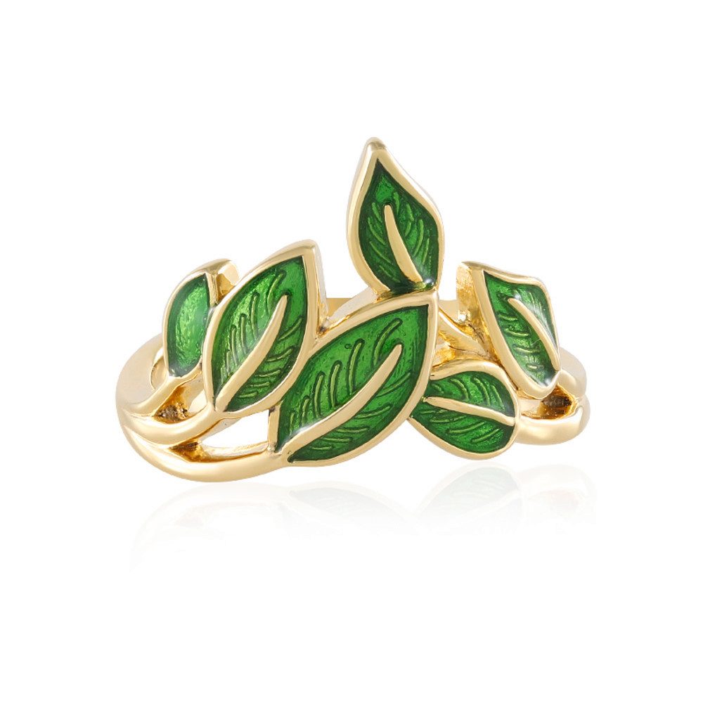 Cavill Silberring Cavill Ring 925 Silber vergoldet, grünes Emaille-Blatt, Damen (1-tlg)