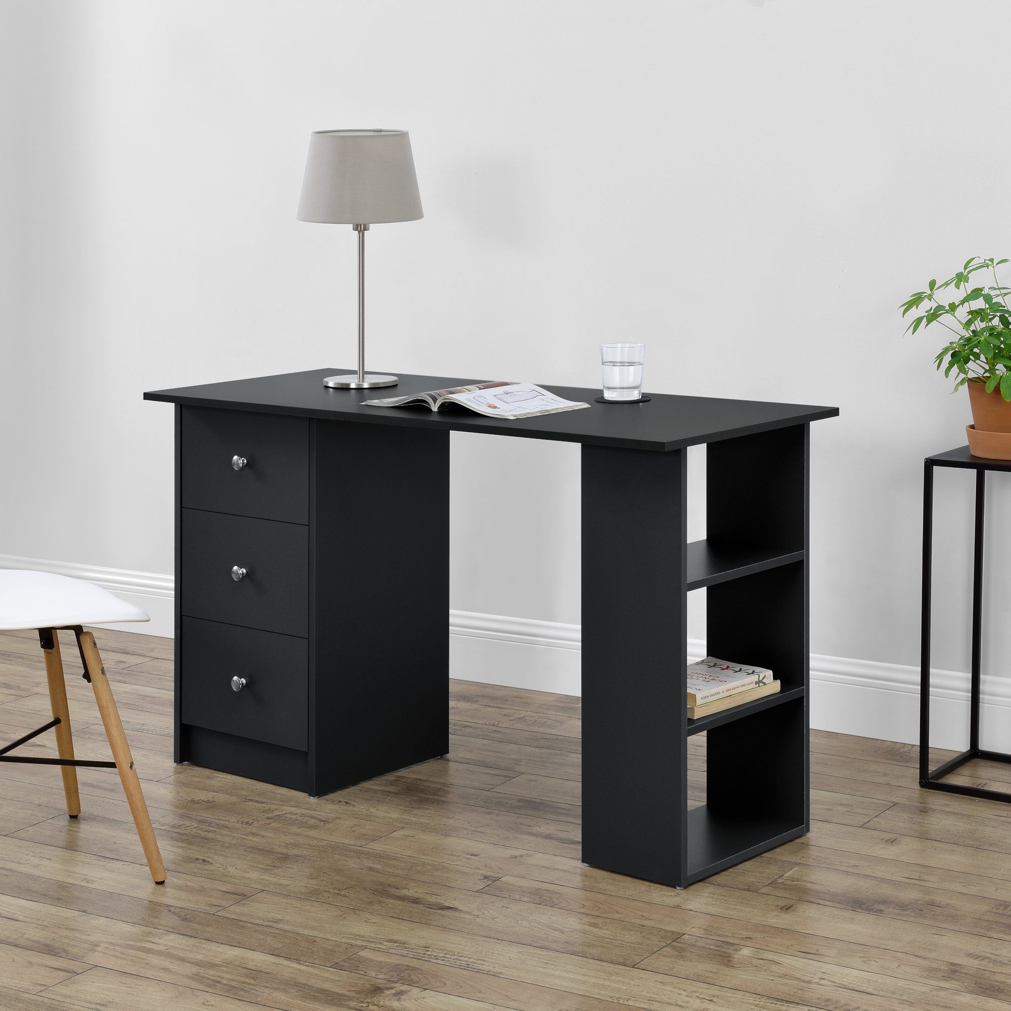 en.casa Schreibtisch, »Lemberg« mit Schubladen und Ablagen 120x50x72cm Schw günstig online kaufen