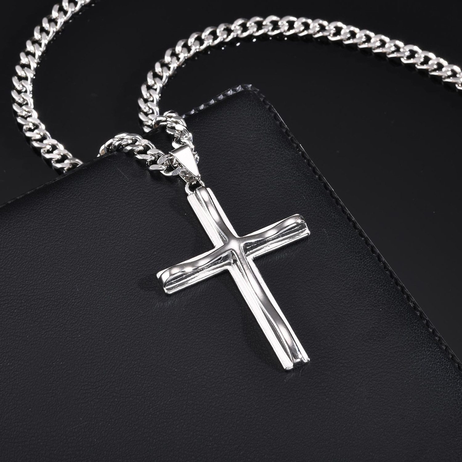 KARMA Kette mit Anhänger Halskette mit Kreuz Silber Herren Edelstahl 60 cm günstig online kaufen