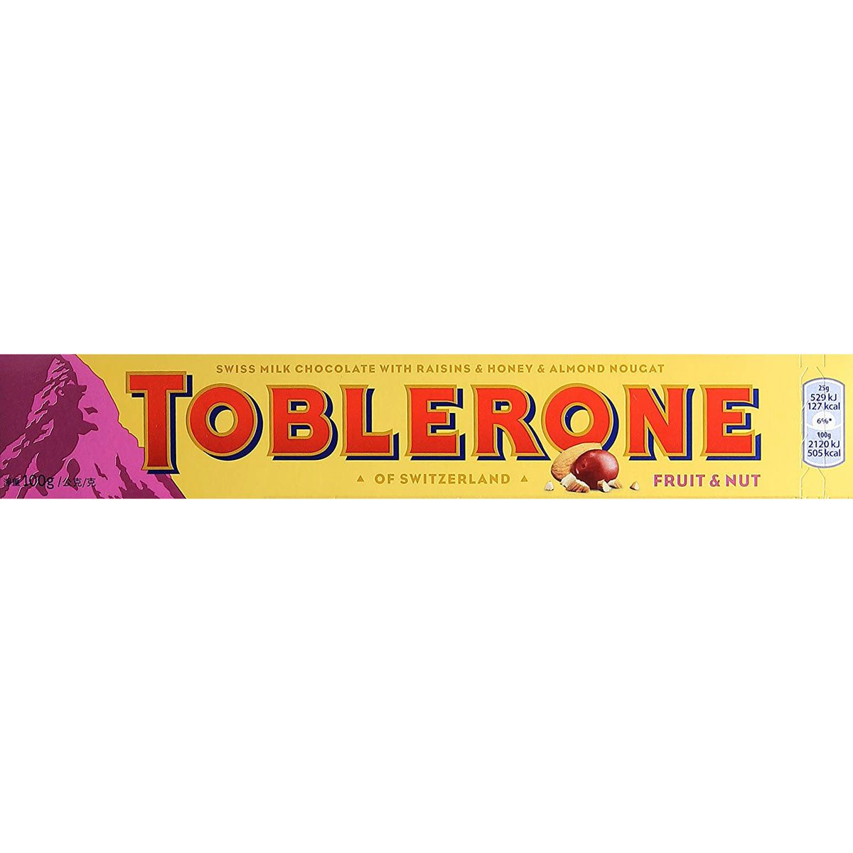 Toblerone Schokolade, Toblerone Fruit und Nut mit Rosinen und Honig Mandel Nougat 100g