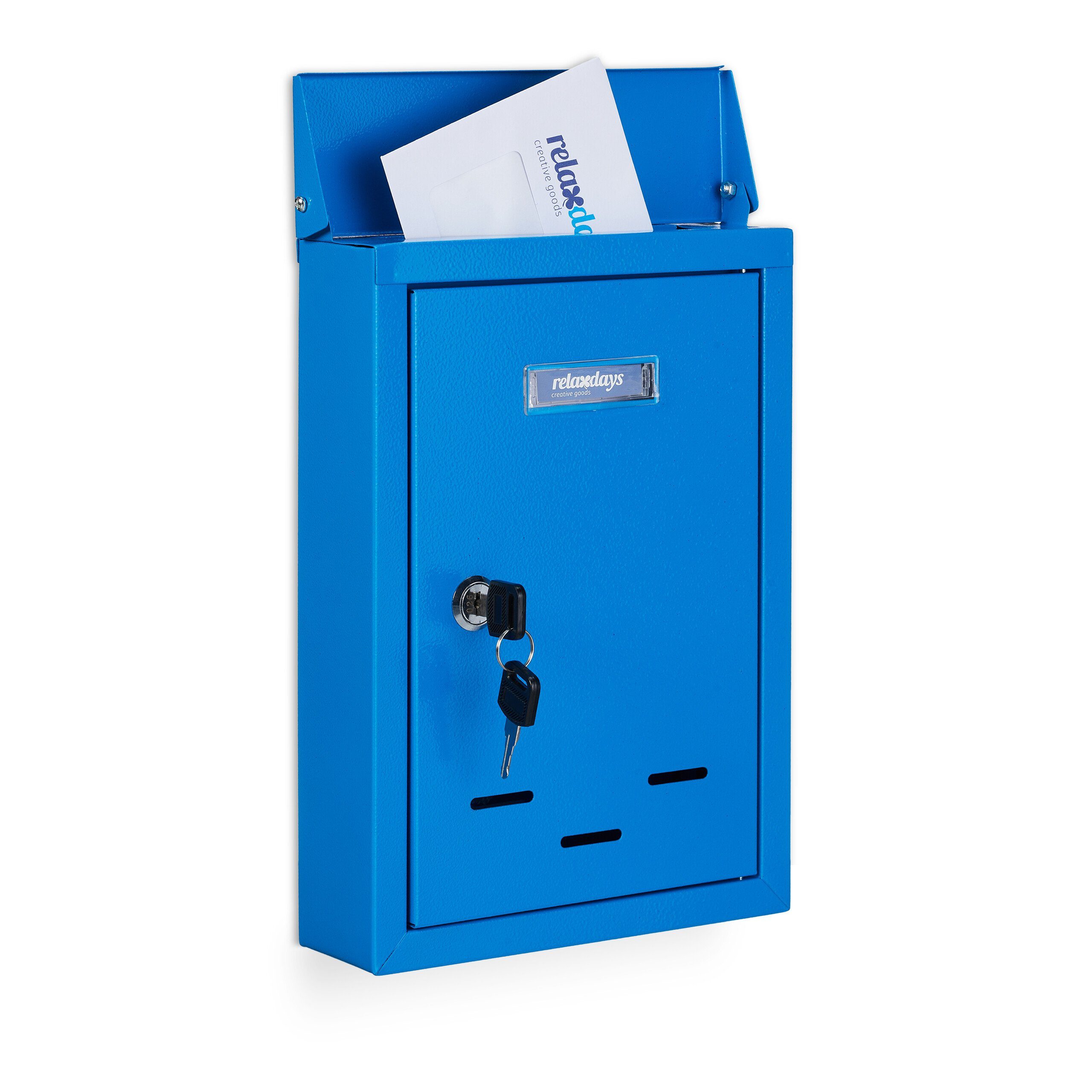 relaxdays Briefkasten Briefkasten mit Namensschild, Blau