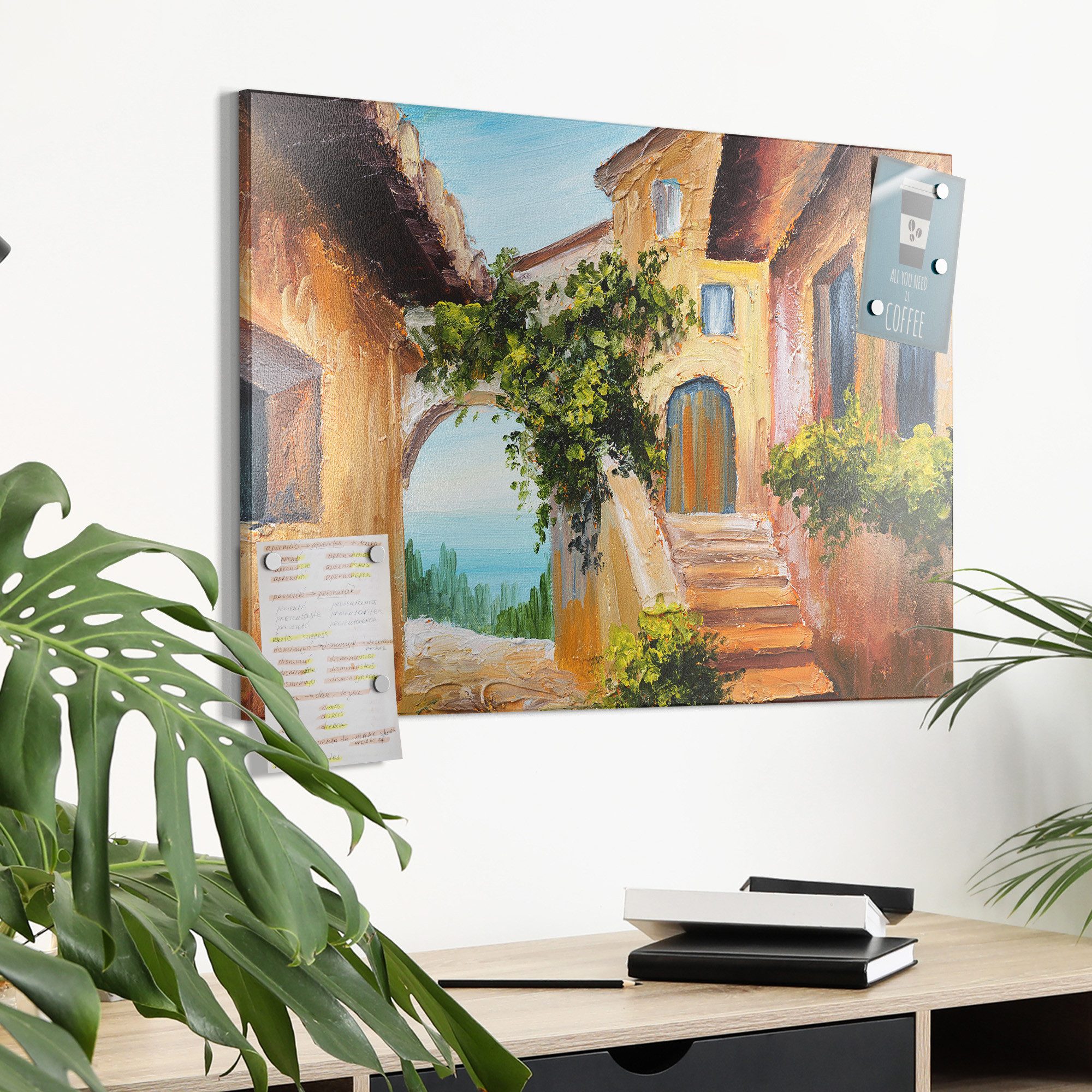 DEQORI Magnettafel 'Sonnige Gassen', Metall Whiteboard für alle Magnete, Magnetboard magnetisch