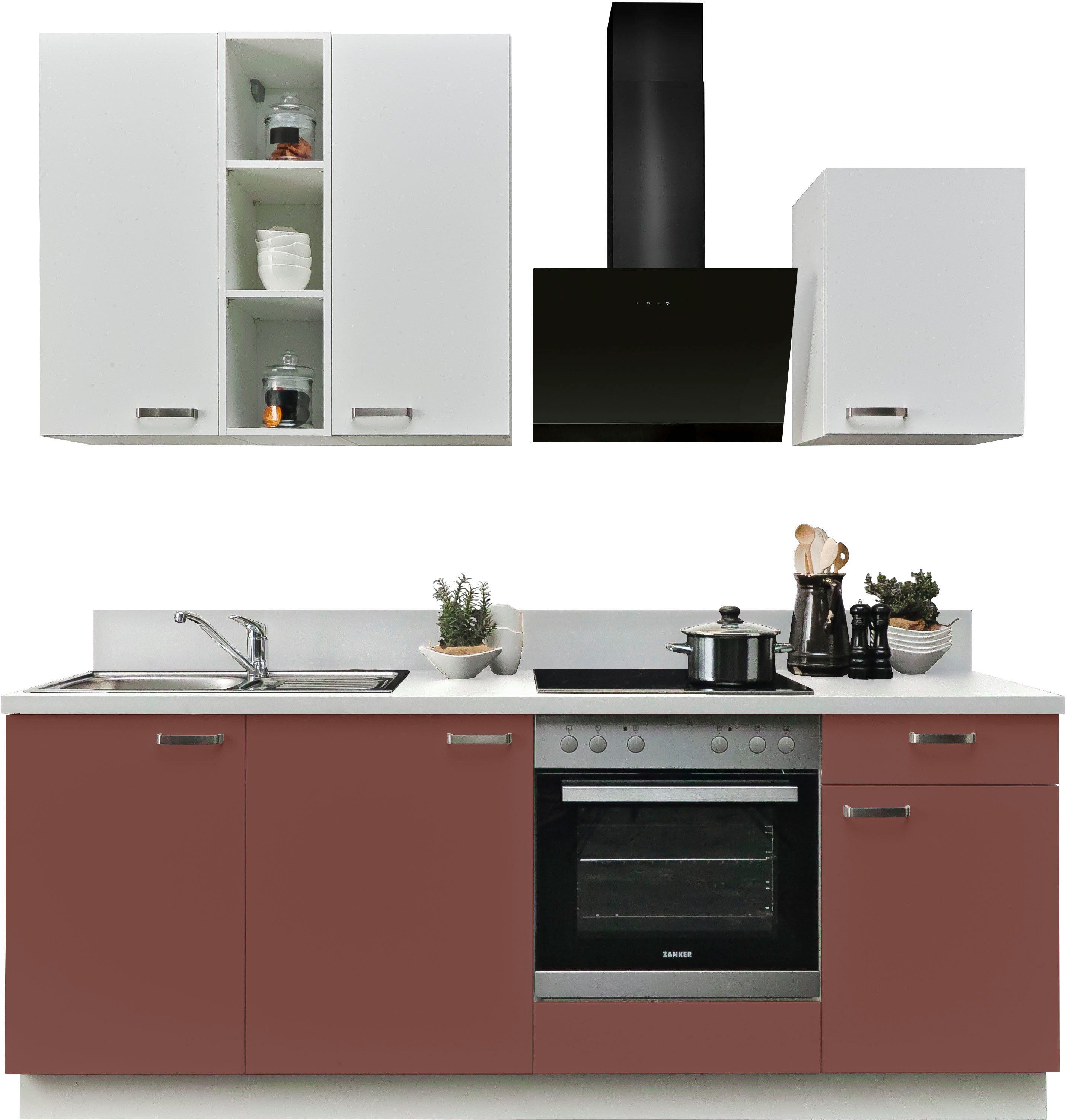 KOCHSTATION Küchenzeile "KS-Bari", wahlw. mit E-Geräten, Soft-Close-Funktion und Vollauszug, vormontiert, Breite 220 cm