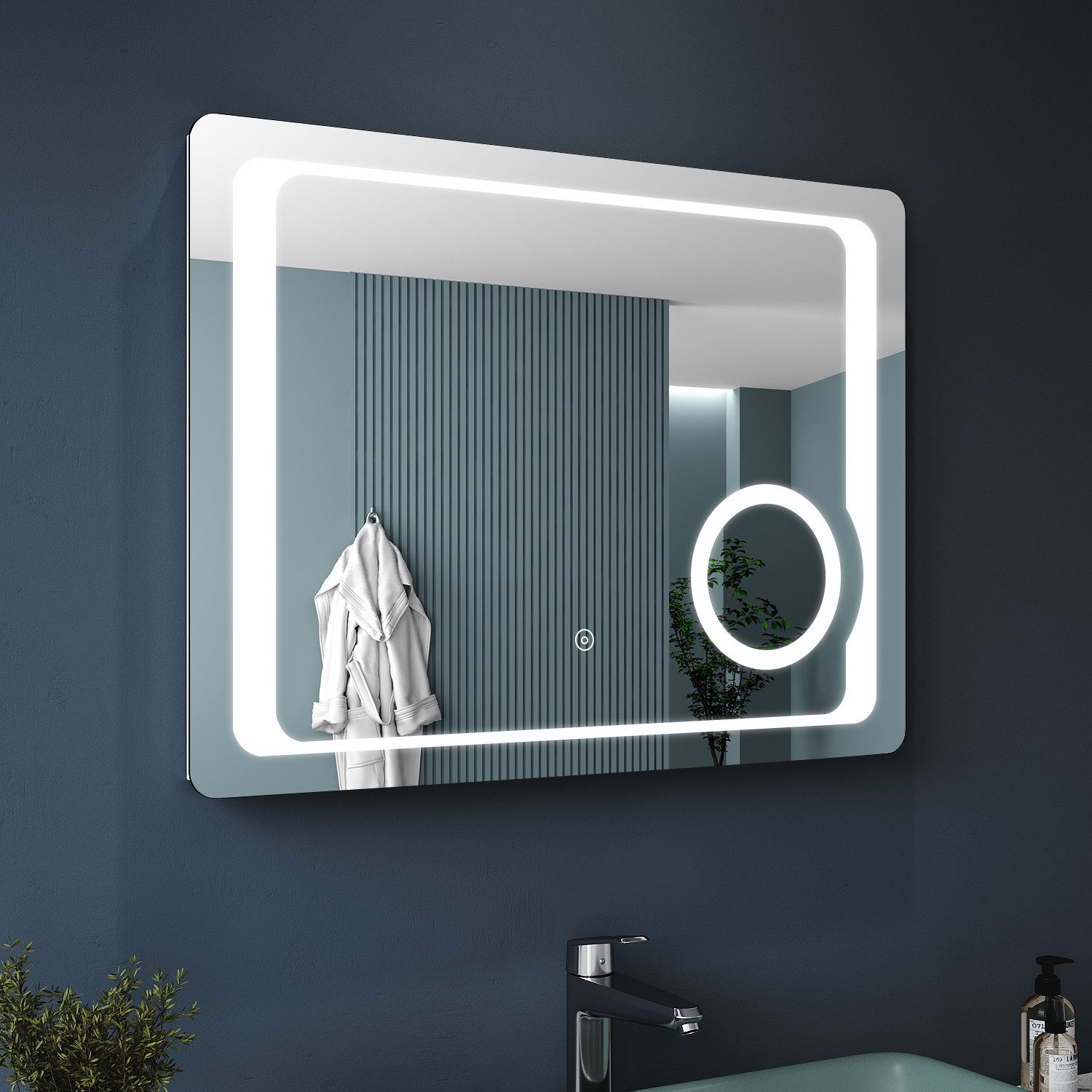 SONNI Badspiegel LED Badspiegel Beschlagfrei Badezimmer Lichtspiegel 80 x 60 cm Spiegel, Kometikspiegel mit Beleuchtung Touchschalter mit Rasierersteckdose Bad