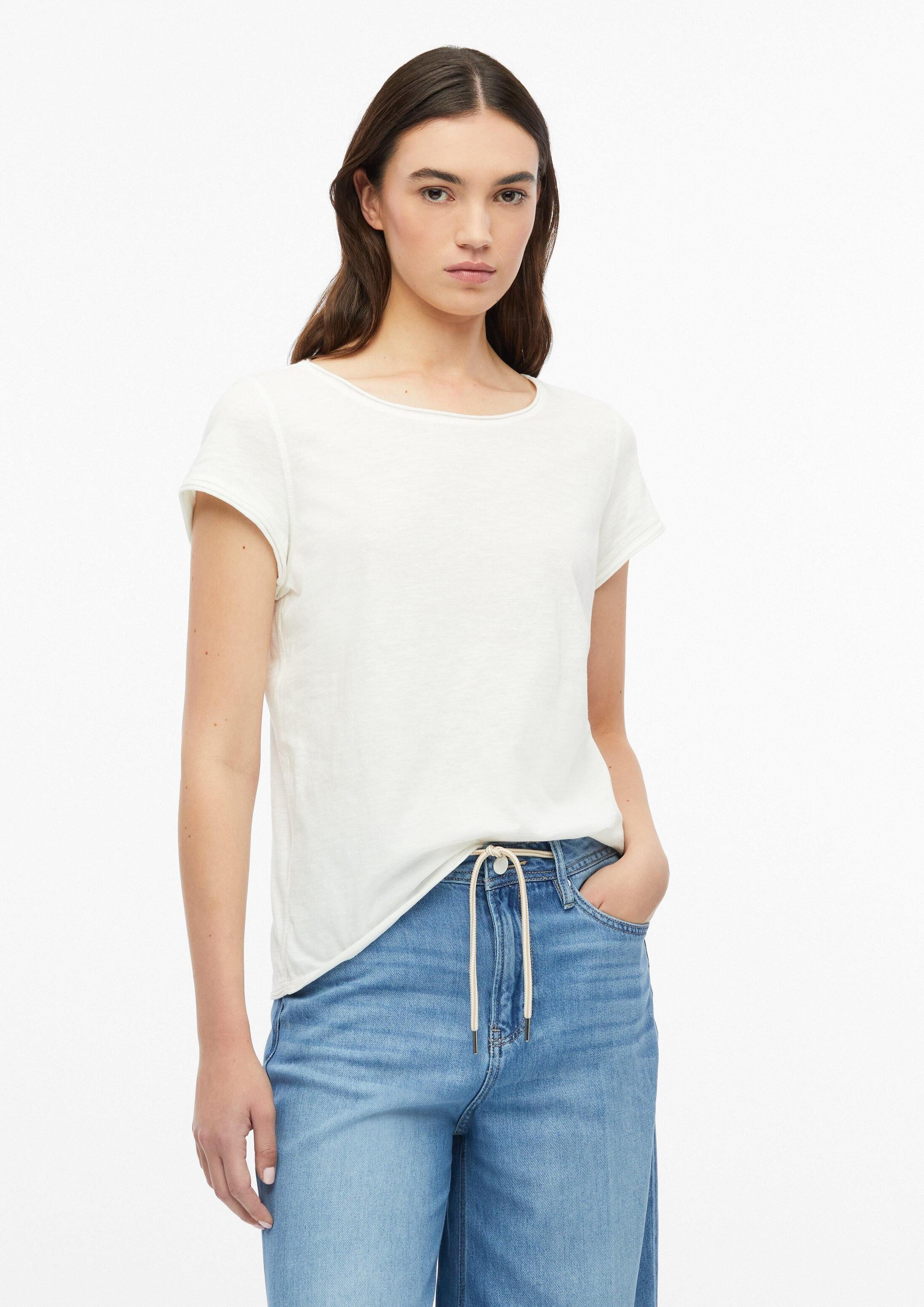 s.Oliver Kurzarmshirt T-Shirt Flammgarn-T-Shirt mit Rollkante