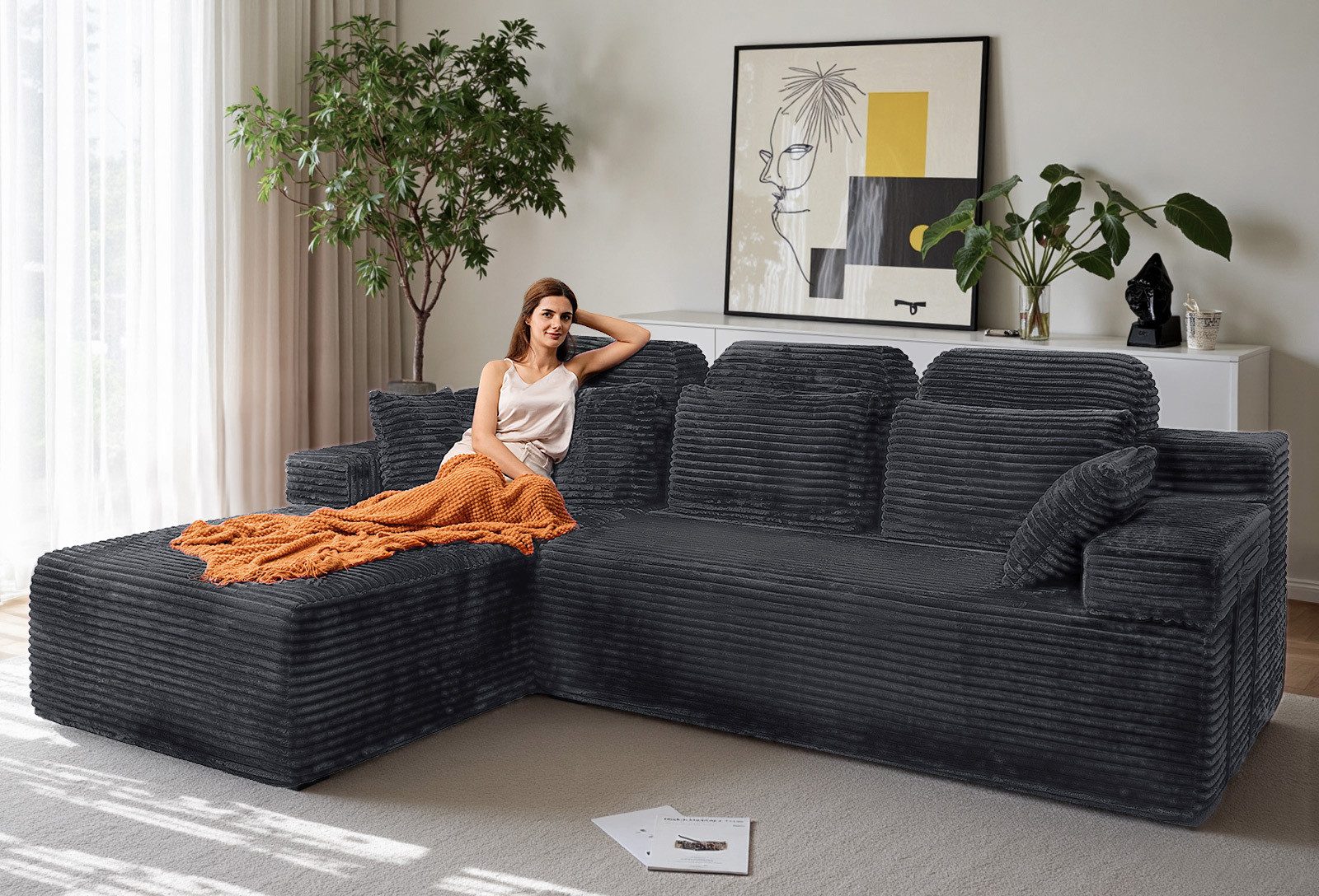 Patbrela Ecksofa Linkseckiges Sofa mit Chaiselongue, Samtbezug, 1 Teile, Mo günstig online kaufen