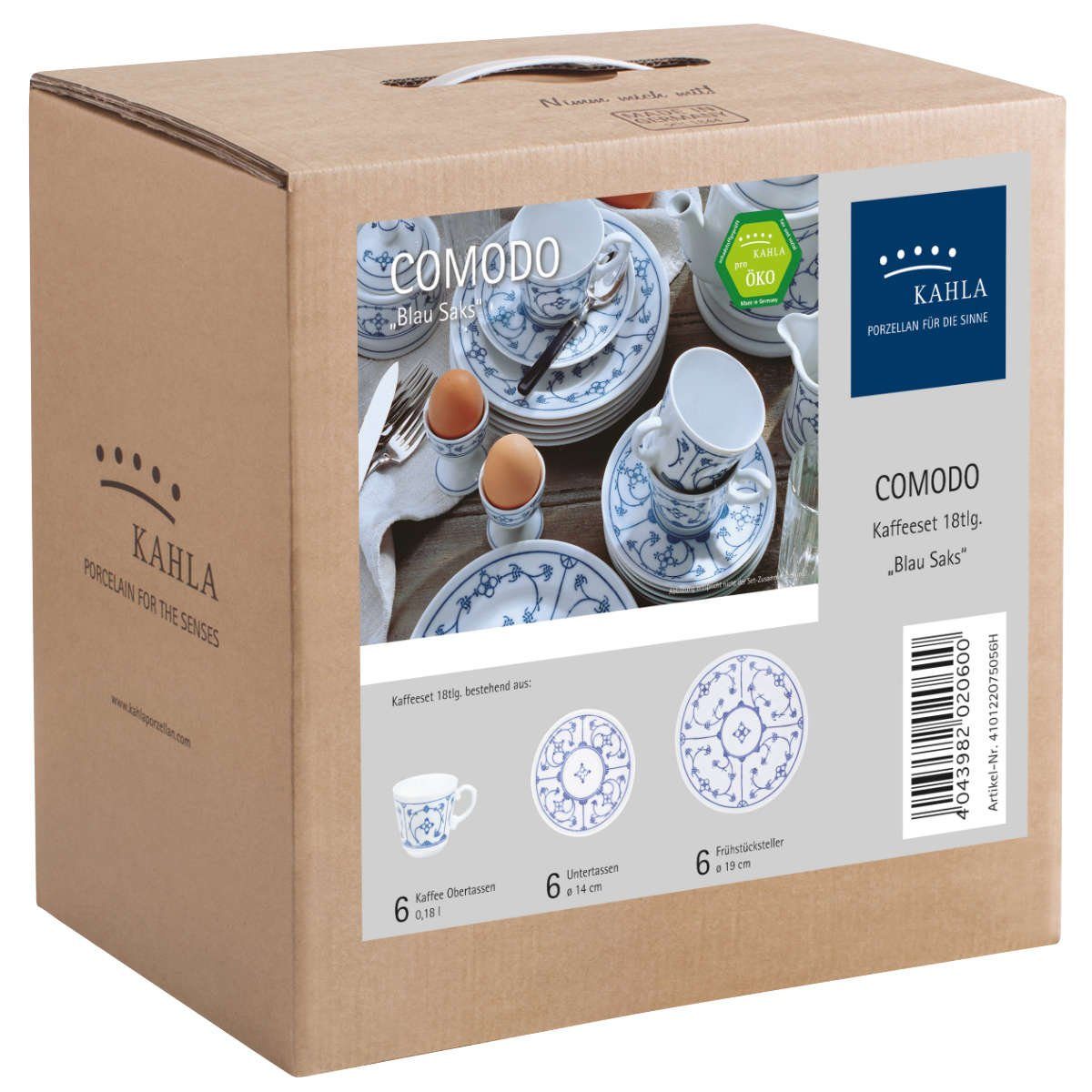 KAHLA Kaffeeservice Blau Saks Indisch Blau Strohblumenmuster, 6 Personen, Porzellan, 18-tlg.