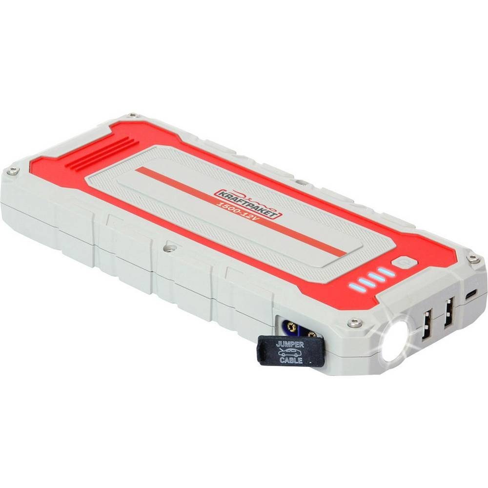 Dino KRAFTPAKET Starthilfegerät 12V-1500 136150 Energiestation, Arbeitsleuchte, Elektronikschutz, Ladezustandsanzeige, SOS-Signalleuch