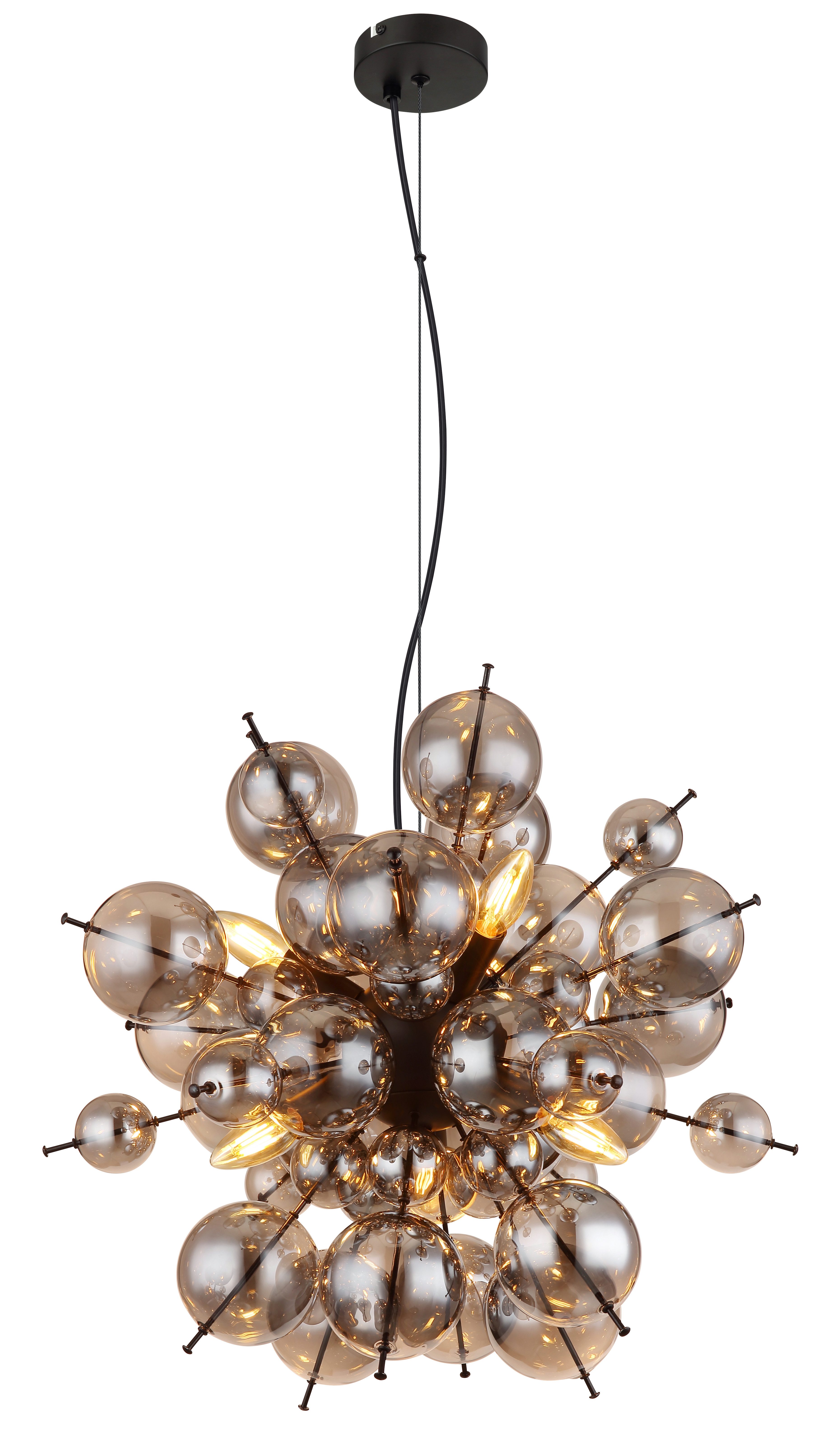 GLOBO LIGHTING Hängeleuchte UDO, ohne Leuchtmittel, Hängeleuchte Schwarz, Glaskugeln Rauch, höhenkürzbar, E14