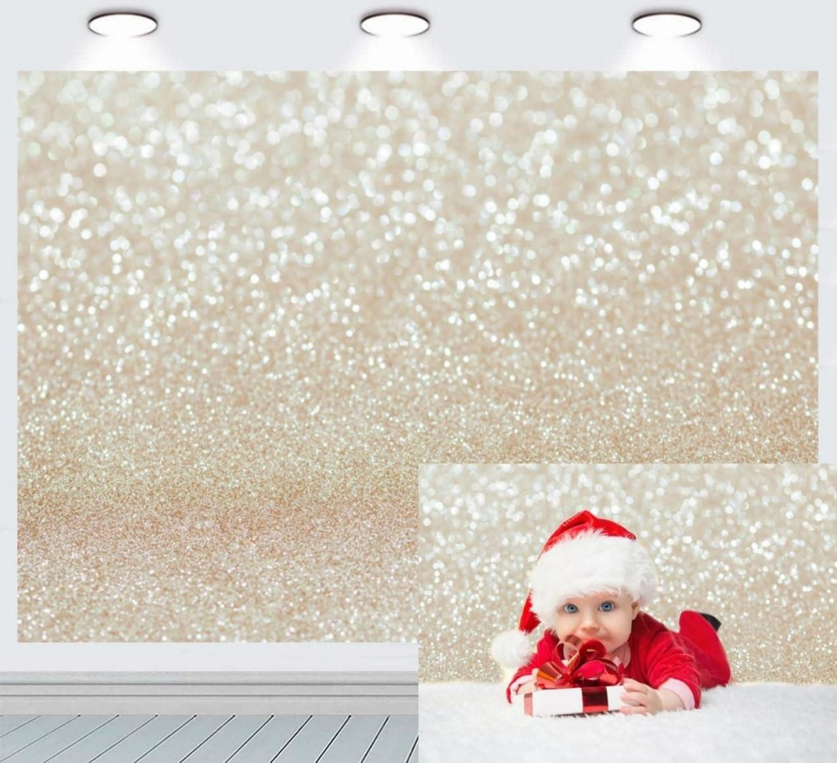 Hängedekoration Fotohintergrund glitzernde Pailletten Elfenbein goldfarben 210x150cm