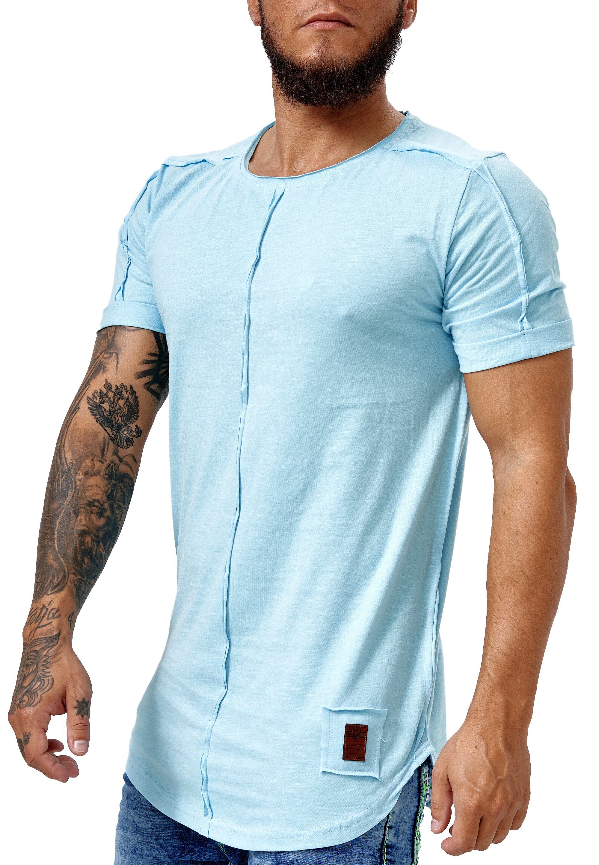 OneRedox T-Shirt TS-3754C (Shirt Fitness Blau Casual Freizeit 1-tlg) Polo Tee, Kurzarmshirt