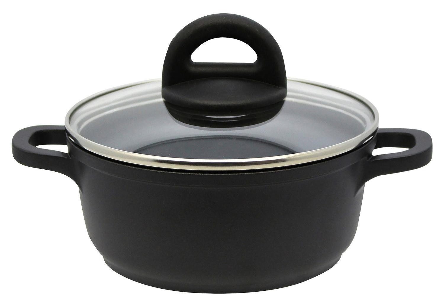 Elo Kochtopf BLACK, Ø 16 cm, Schwarz, mit Glasdeckel, Aluminiumguss, Antihaftbeschichtet