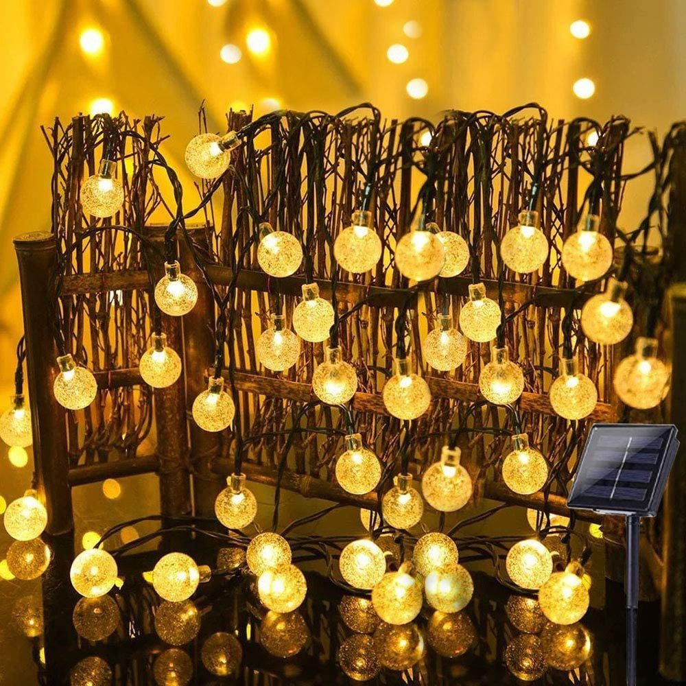 Seifenblasen-Kristallkugel Garten Patio LED-Lichterkette Warmweiß Party Weihnachten, 5/9,5M,Solar,Wasserdichte,für Rosnek
