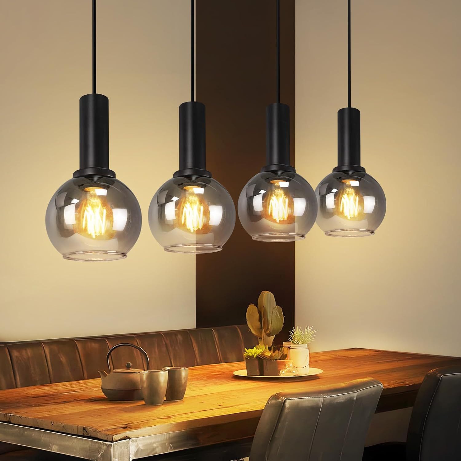 Nettlife Pendelleuchte Vintage Esstisch Glas Schwarz Industrial E27 Wohnzimmer, Höhenverstellbar, LED wechselbar, Esstischlampe für Wohnzimmer Küche
