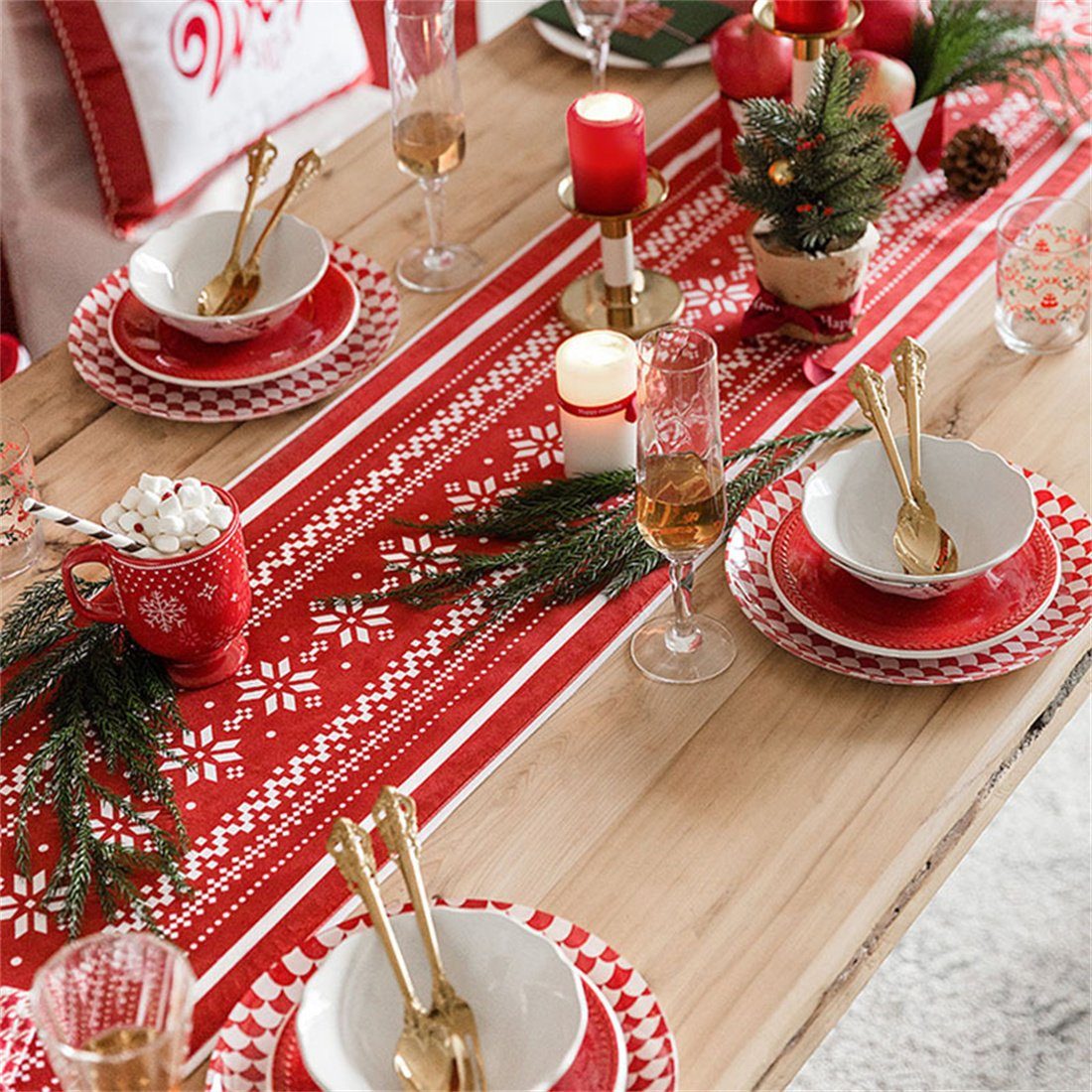 DÖRÖY Tischläufer Christmas Table Tischläufer Festliche Prints Tischdecken, Dekorative