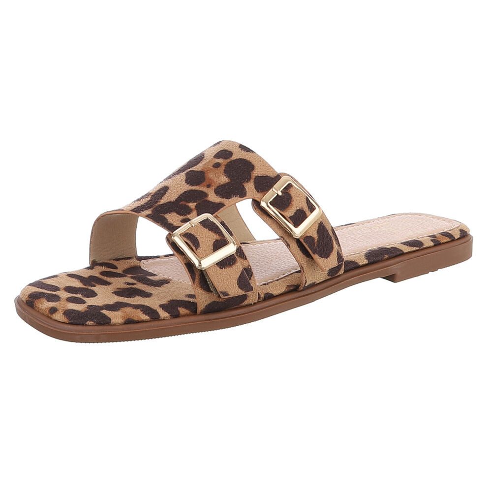 Ital-Design Elegante Slippers mit Schnallen für Damen – Sommerkomfort Pantolette (89542656) Blockabsatz Pantoletten in Braun