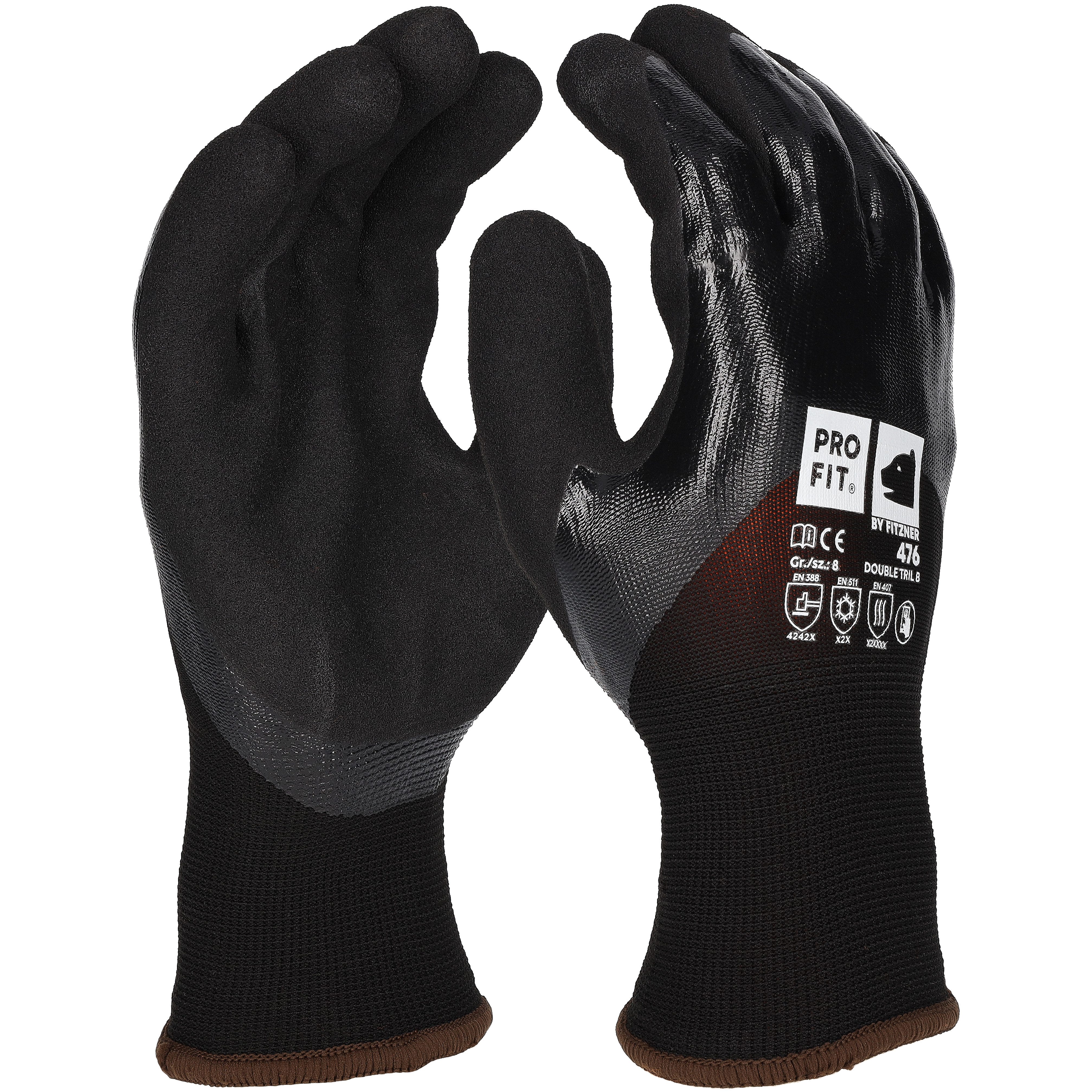 PRO FIT by Fitzner Nitril-Handschuhe Double Tril, Winter Arbeitshandschuhe, Sicherheitshandschuhe (12, Paar) Touchscreen-fähig, Robust, sicherer Griff, Handinnenfläche wasserdicht