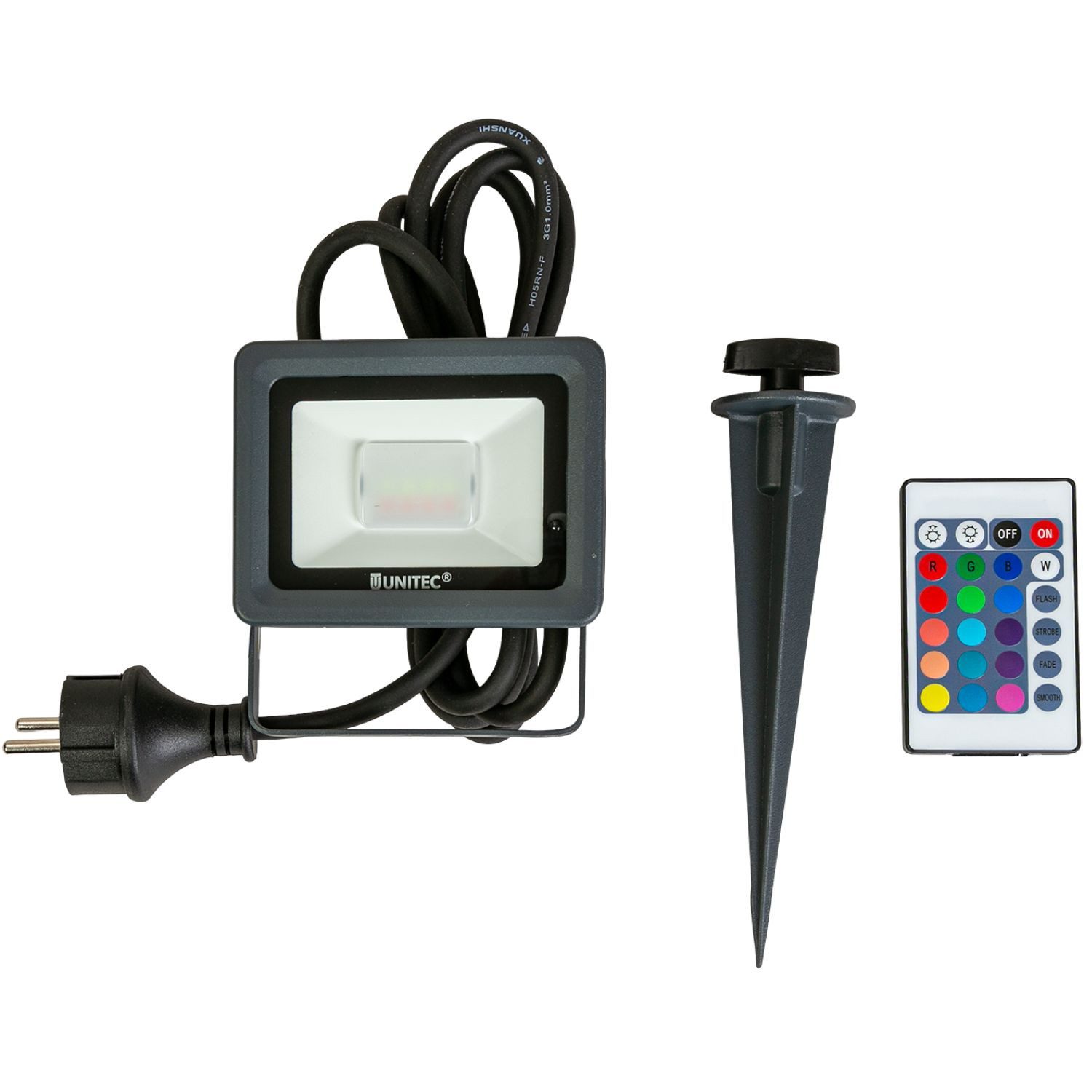 UNITEC LED Gartenstrahler LED Strahler mit Erdspieß farbig Gartenlampe, LED fest eingebaut, Farbwechsler, Außenleuchte Outdoor IP65 Fernbedienung Gartenstrahler – Bild 5 von 5
