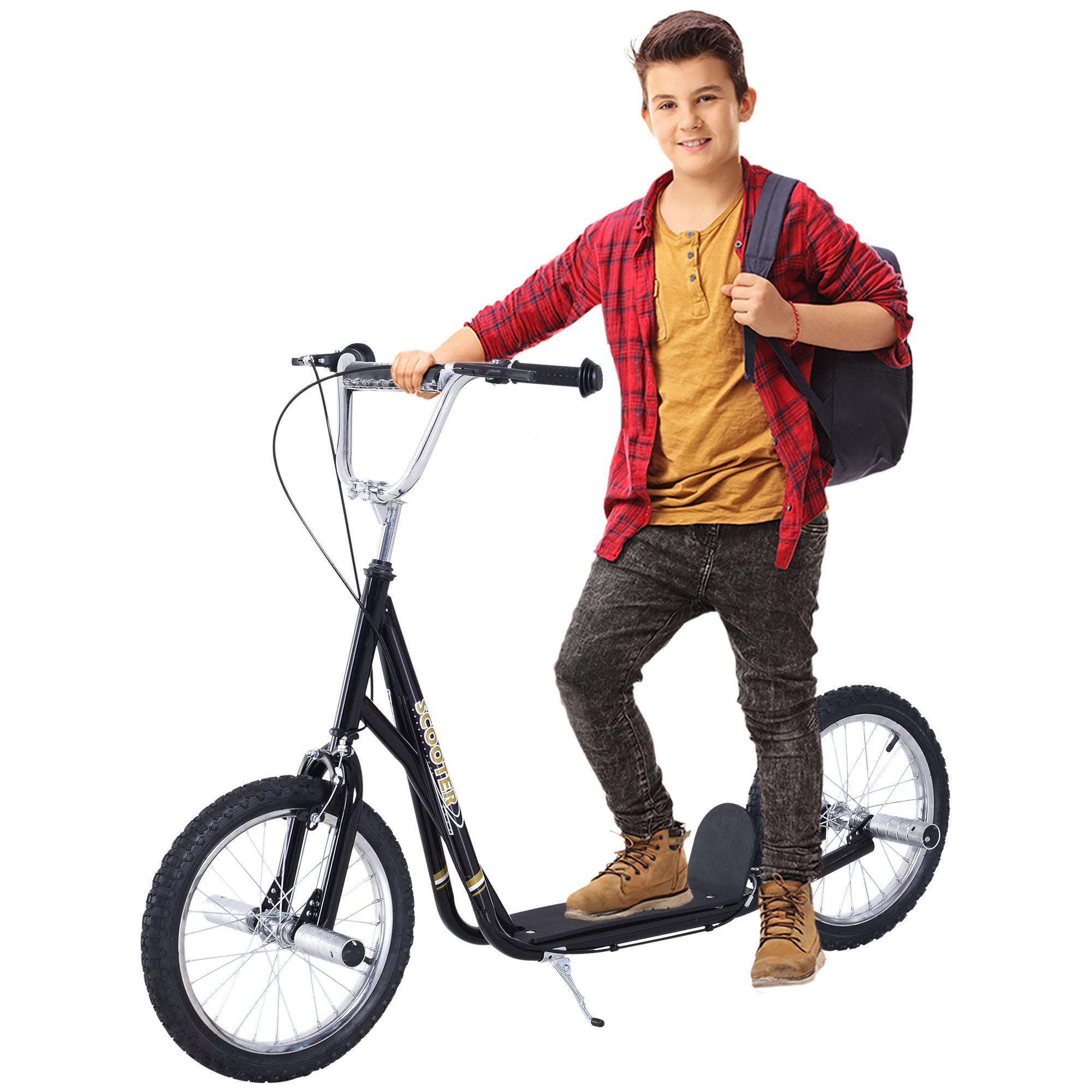 HOMCOM Cityroller Kinderroller Scooter mit verstellbarem Lenker, großen Rädern, 0 km/h, (Kickscooter, 1 tlg., Kinderroller), für Garten, Schwarz