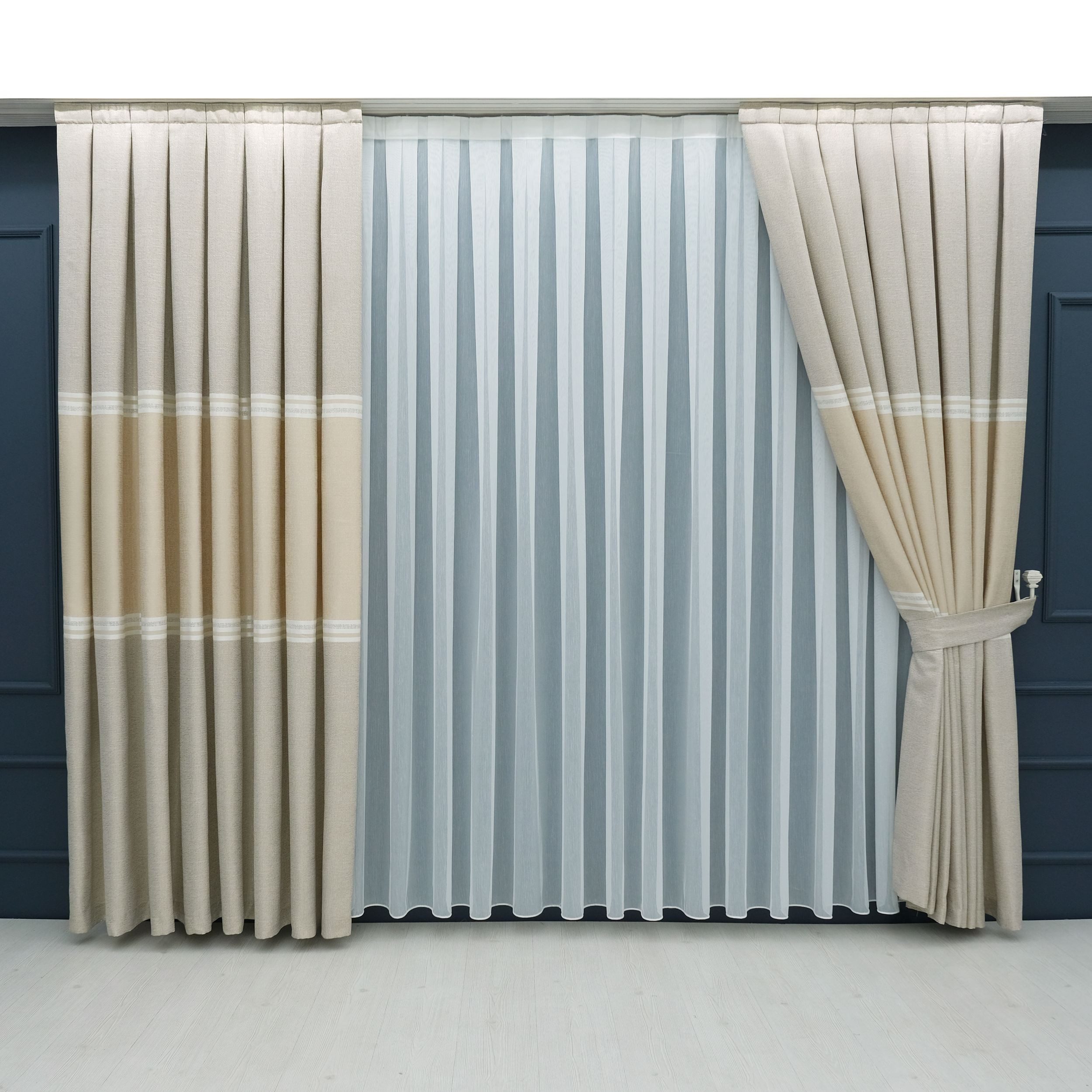 Gardinen by Justyna Vorhang Komplett-Set Vorhang Beige – Falten mit Store ( günstig online kaufen