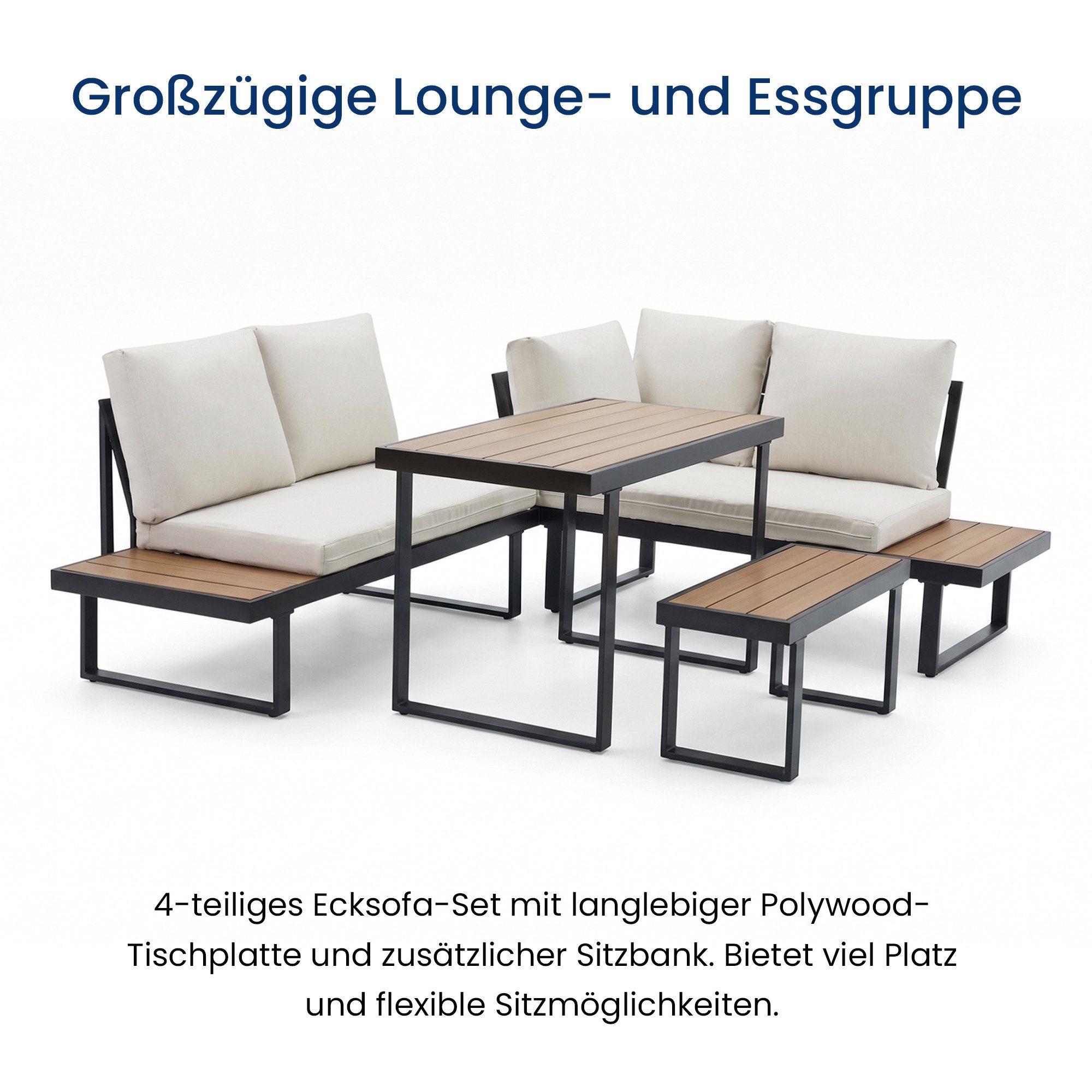 Home Collective Gartenlounge-Set Balkonmöbel Lounge Möbel Outdoor Terrassenmöbel Sitzgruppe mit Tisch, (4-teiliges Set mit Ecksofa, 1 Bank und 1 Tisch 110 cm, i – Bild 5 von 5