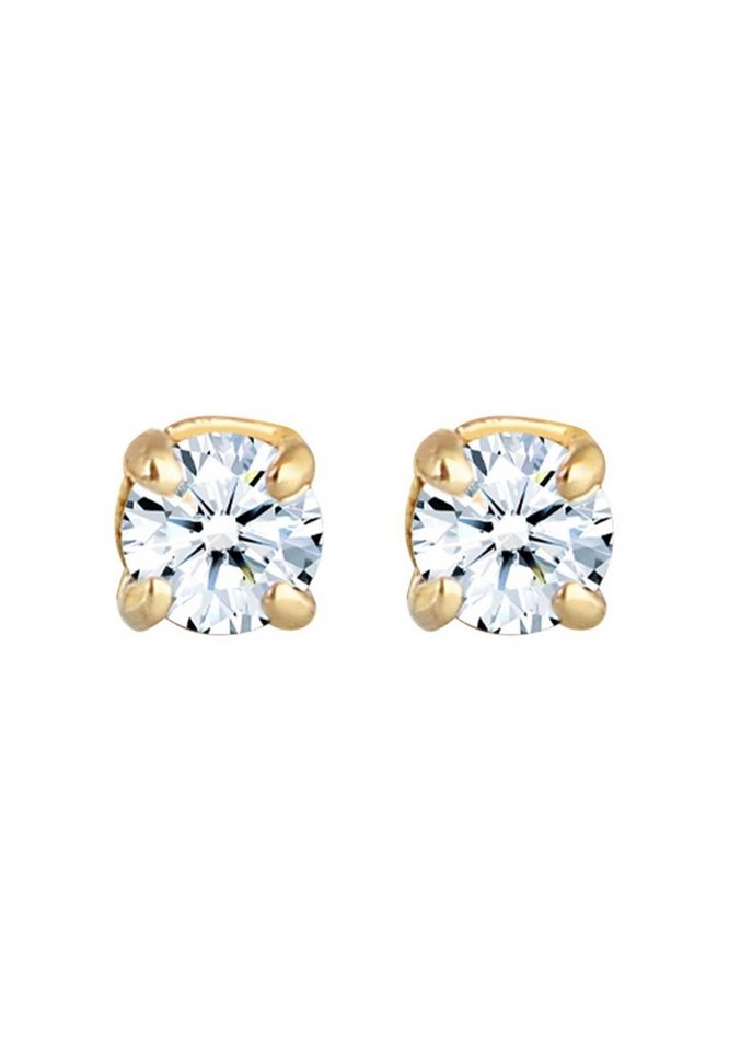 Elli DIAMONDS Paar Ohrstecker Klassisch Solitär Diamant (0.22 ct) 585  Gelbgold, Strahlende Diamant Ohrringe, 585er Gelbgold (14 K)