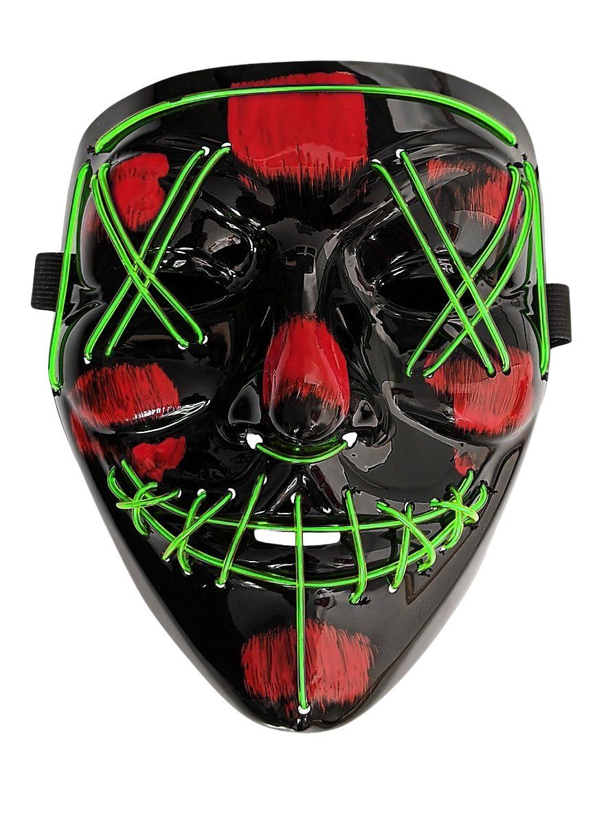 Maskworld Verkleidungsmaske LED Maske neon-grün, Coole Leuchtmaske wie in The Purge