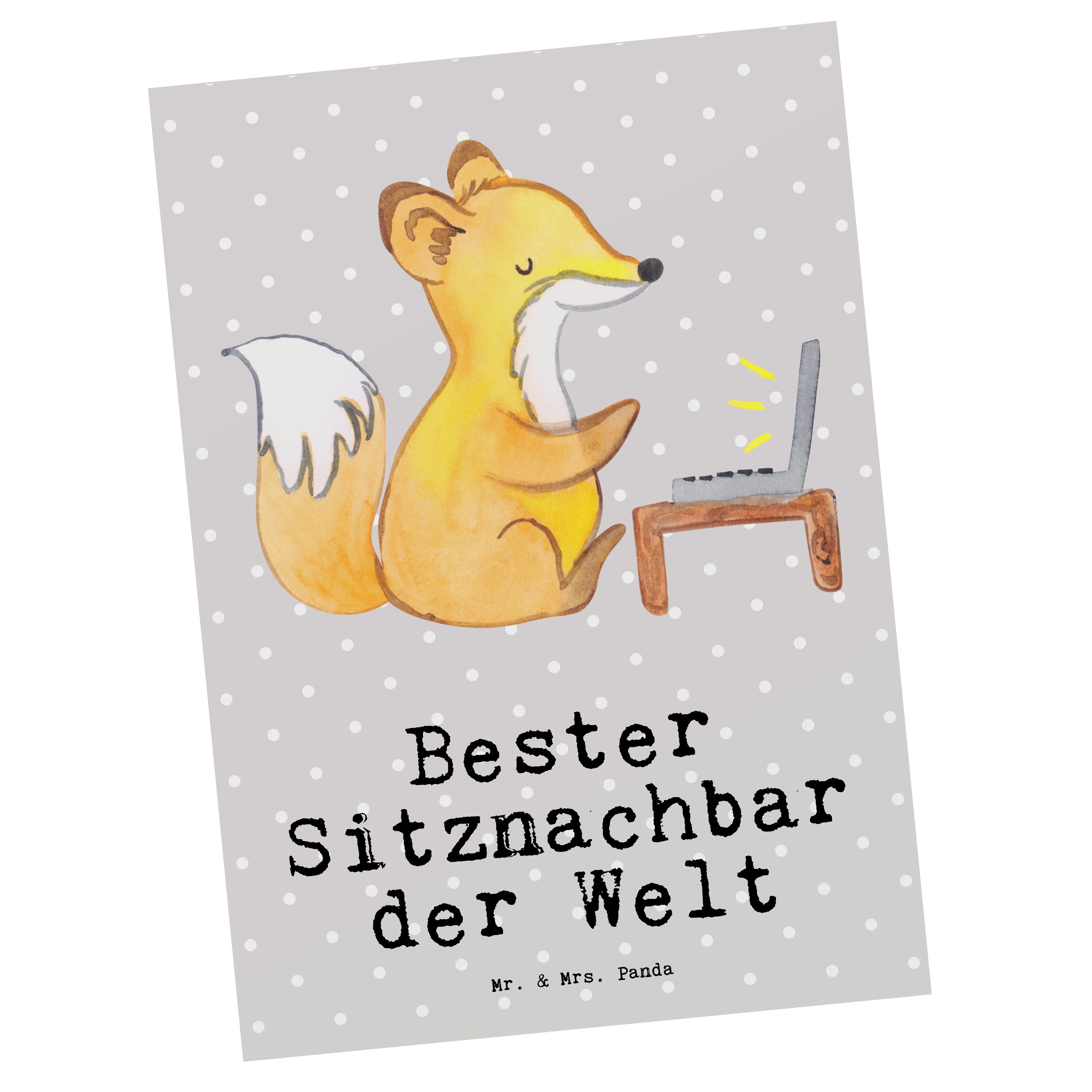 Mr. & Mrs. Panda Postkarte Fuchs Bester Sitznachbar der Welt - Grau Pastell - Geschenk, Grußkart