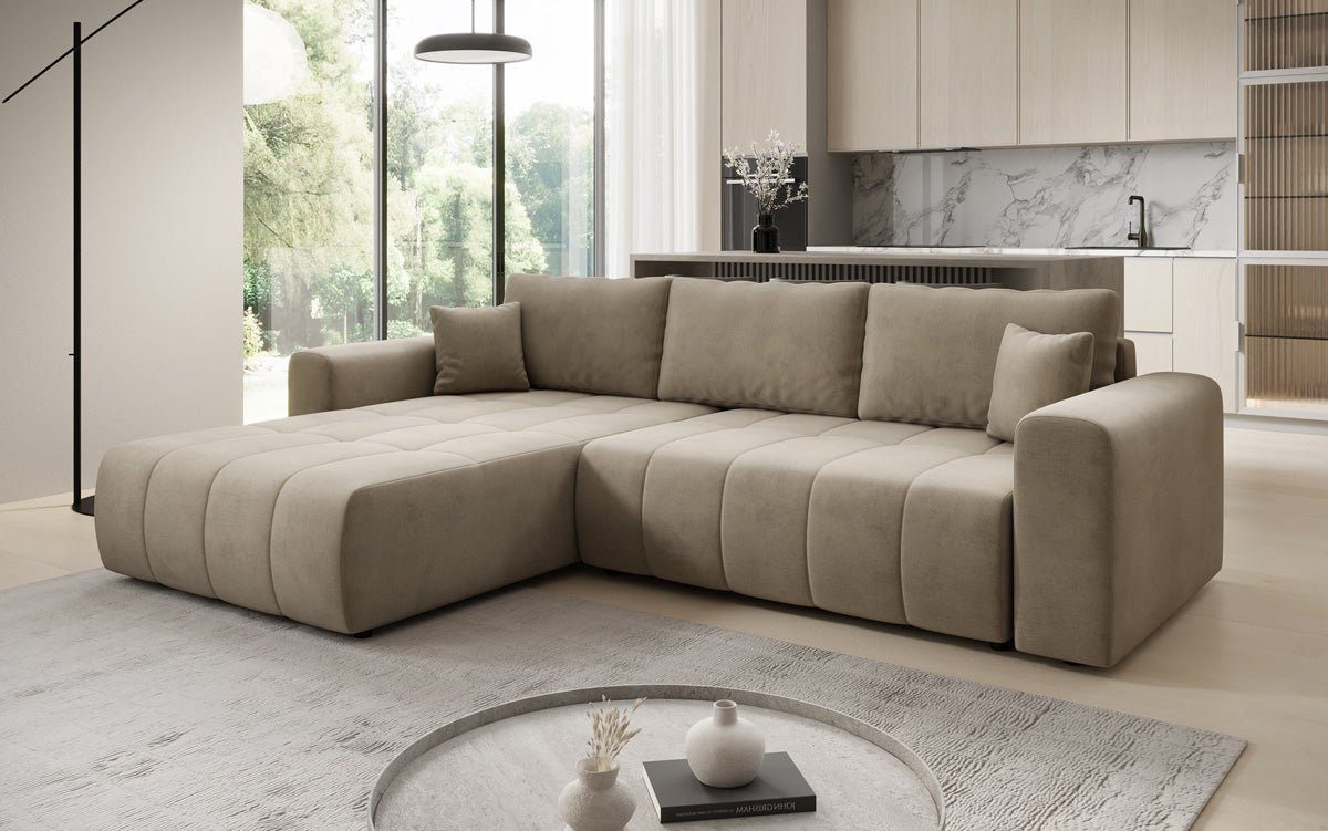Luxusbetten24 Schlafsofa Designer Sofa Leveno L in Samt, mit Stauraum und Schlaffunktion