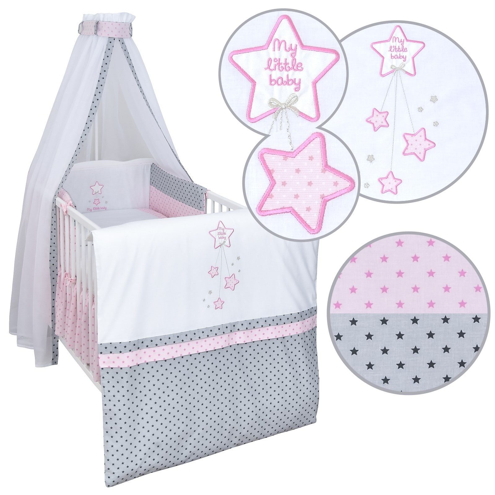 Babybettwäsche Baby Bettwäsche Set 4-Tlg. Nestchen Chiffonhimmel