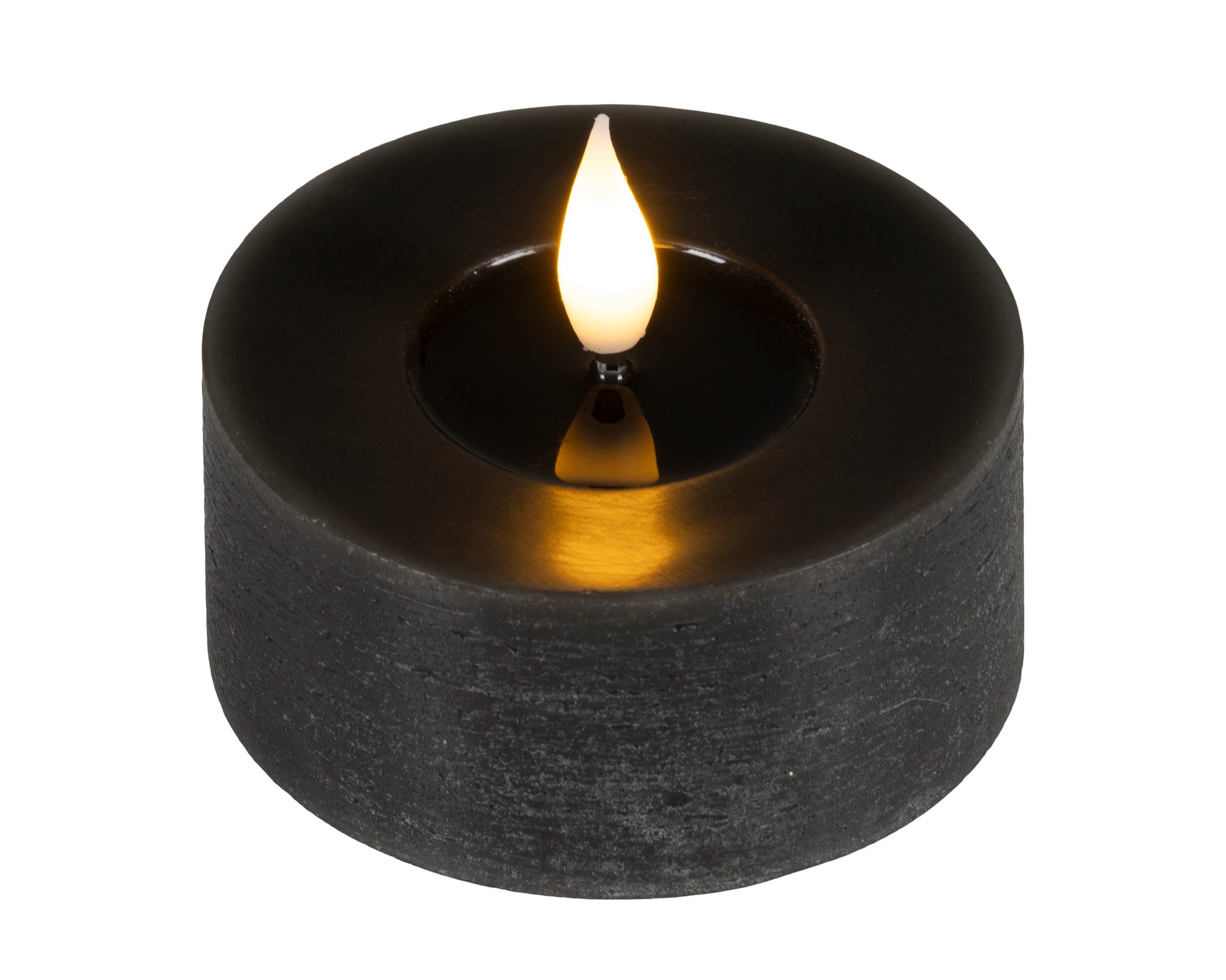 Lumineo LED-Kerze, Timer, warmweiß, LED Kerzen 6x7,5cm mit Timer Wachs 2 Stück - Flacker-Effekt Schwarz