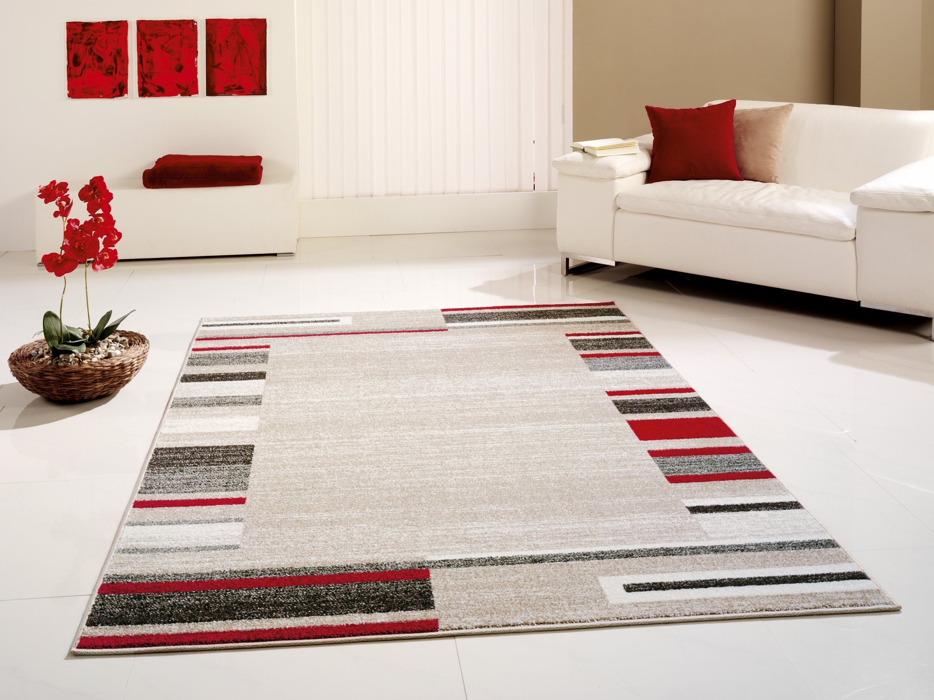 Peyer Syntex Designteppich Brücke Amber 149 Bordüre Fb.beige-rot Gr.60/110 cm, rechteckig