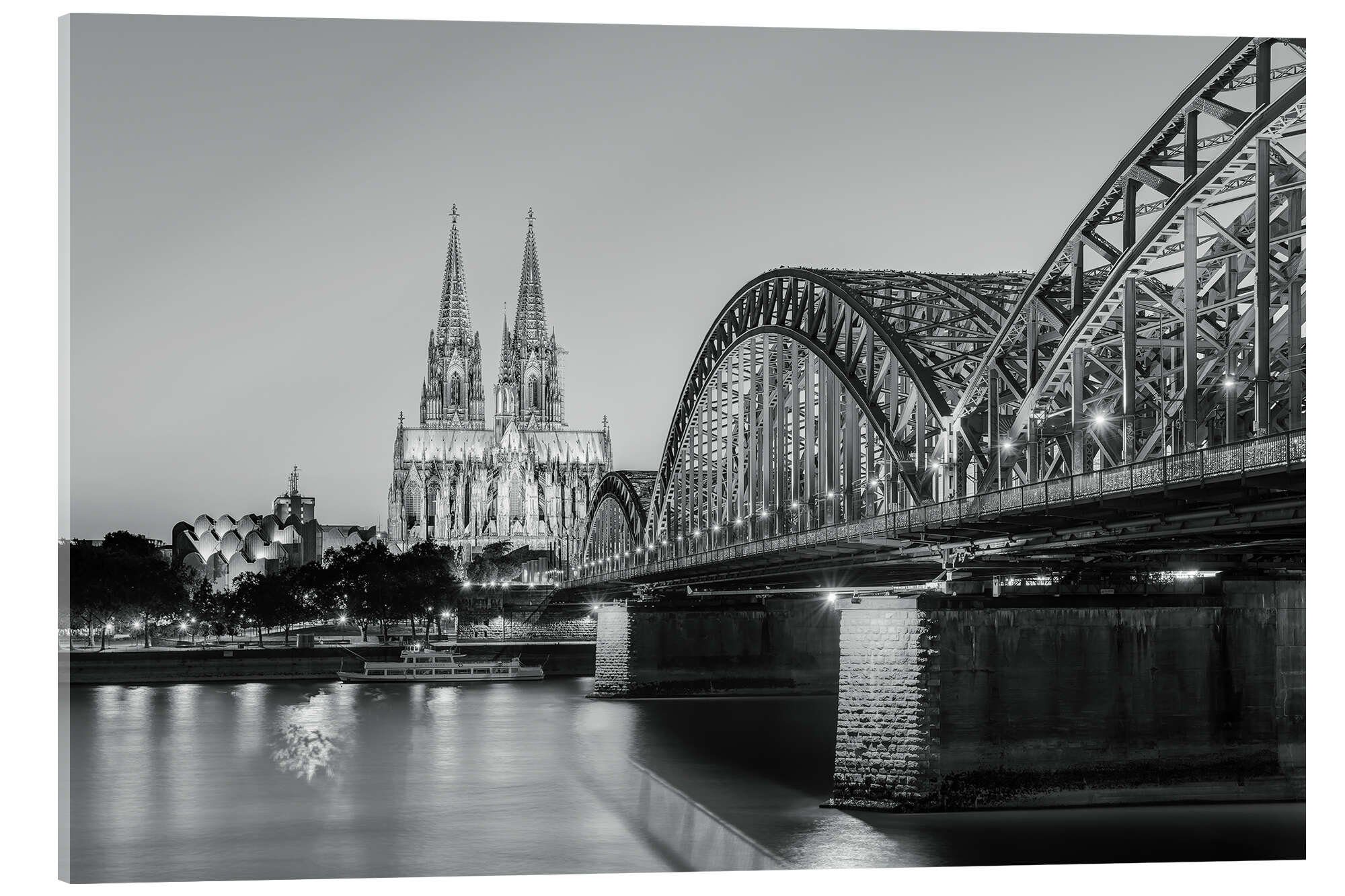 Posterlounge Wandbild Köln am Abend schwarz-weiß, Michael Valjak, erhältlich als Poster, Leinwandbild, Wandsticker oder Acrylglasbild