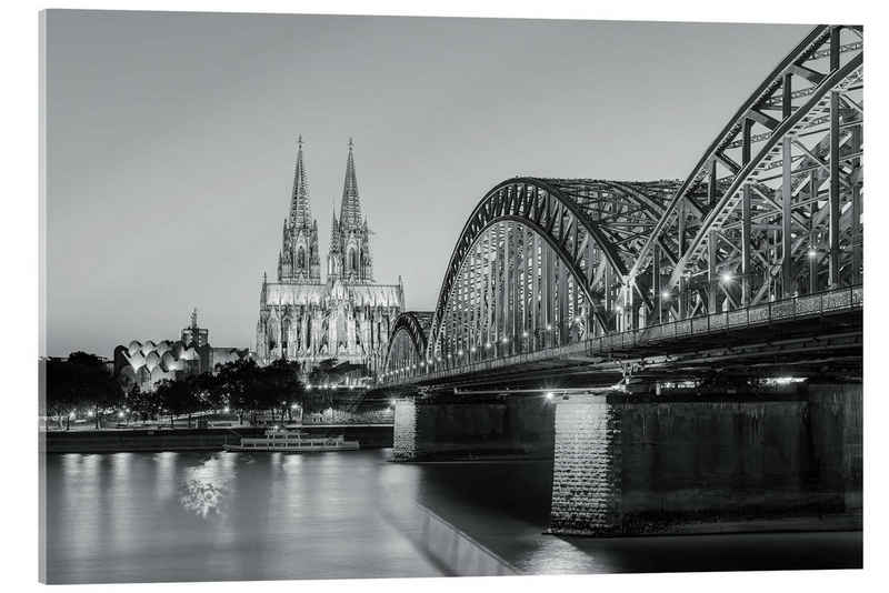 Posterlounge Acrylglasbild Michael Valjak, Köln am Abend schwarz-weiß, Fotografie