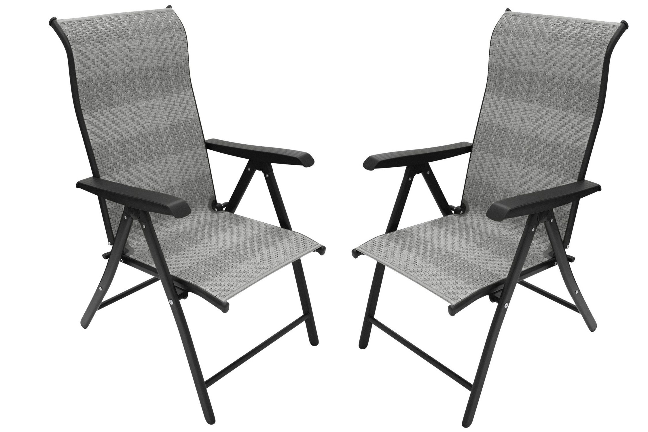 DEGAMO Gartensessel ANTIBES (2-St., 2er Set), Metall + Polyrattan grau, faltbar, 7-fach verstellbar