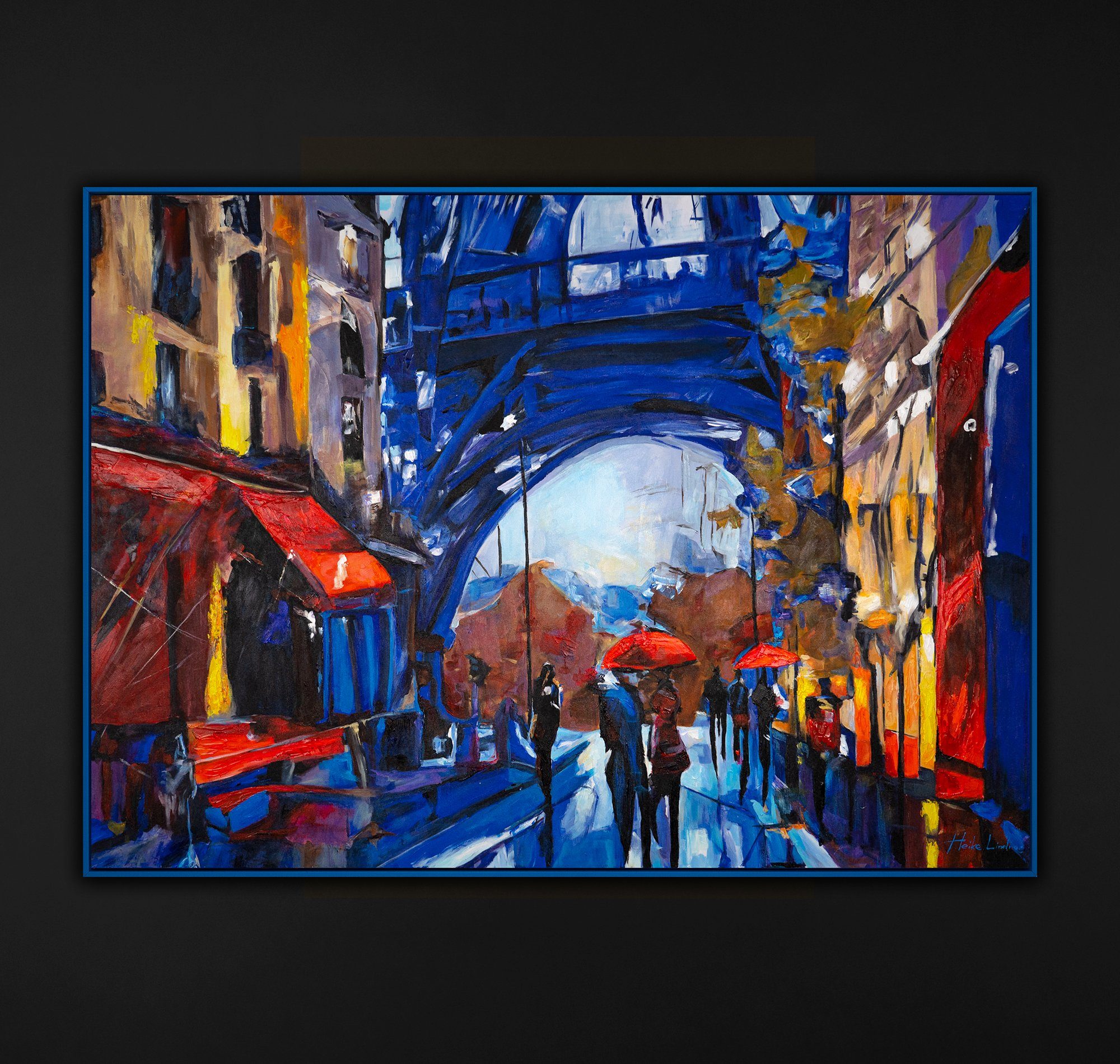 Mit Gemälde von in Blau Architektur Straßen YS-Art Paris, Rahmen