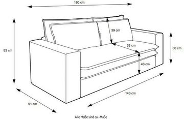 Places of Style Sitzgruppe PIAGGE, (2-tlg), 2-Sitzer-Sofa und Hocker klein im Set