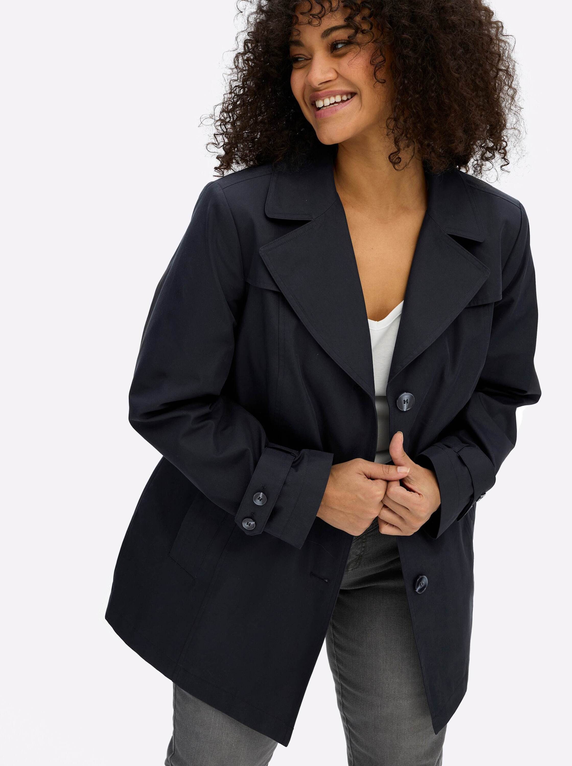 Sheego Winterjacke Trenchcoat Langarm mit Gürtel, wasserabweisende Qualität – Bild 4 von 5