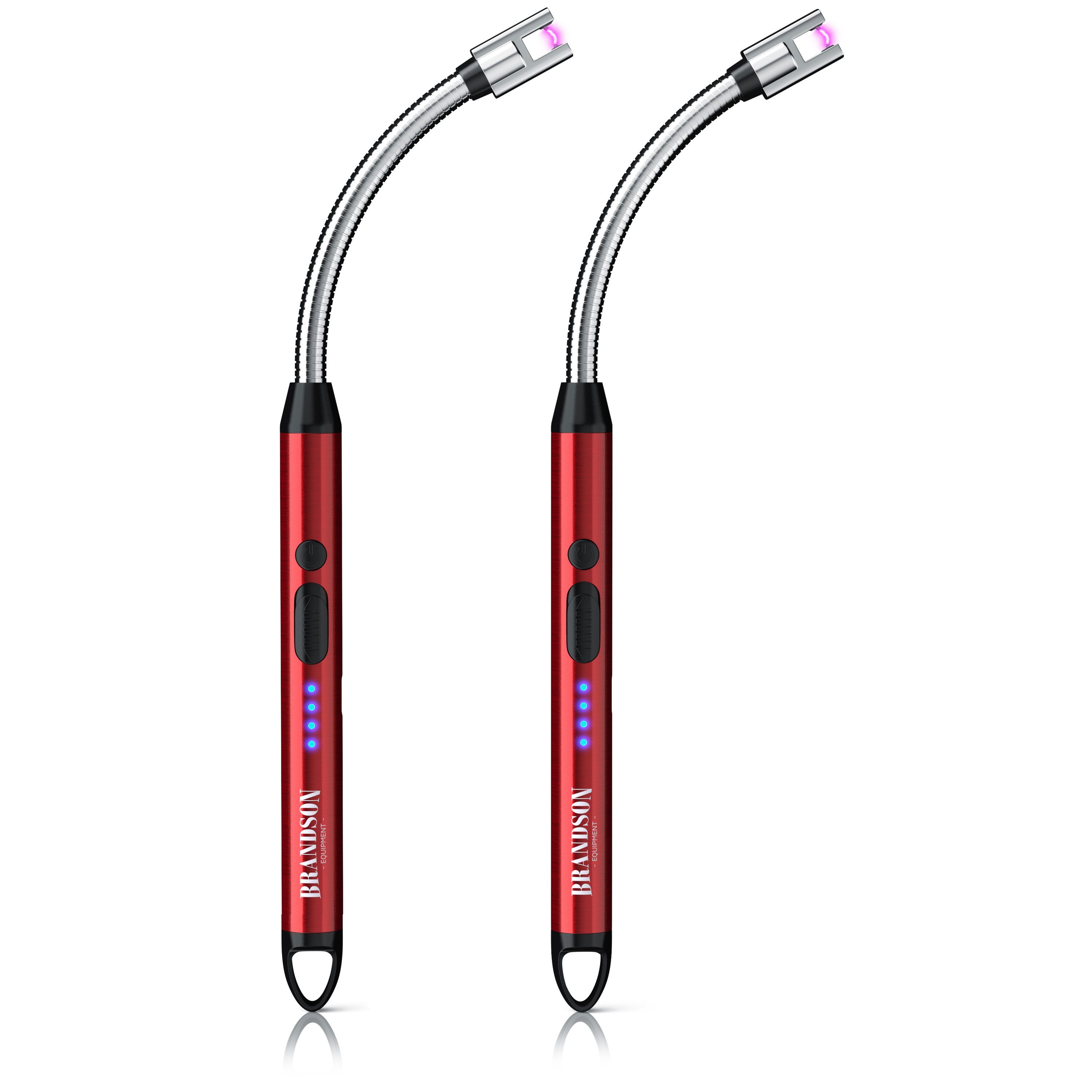 Brandson Feuerzeug 2er Set Lichtbogen Feuerzeug elektrisch USB rot (2-St), USB-C aufladbar, flexibler Hals für, Kerzen, Gasherde, Grill, Kamin