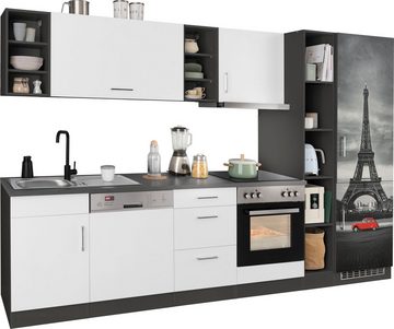 HELD MÖBEL Küchenzeile Paris, mit E-Geräten, Breite 310 cm, mit großer Kühl-Gefrierkombination