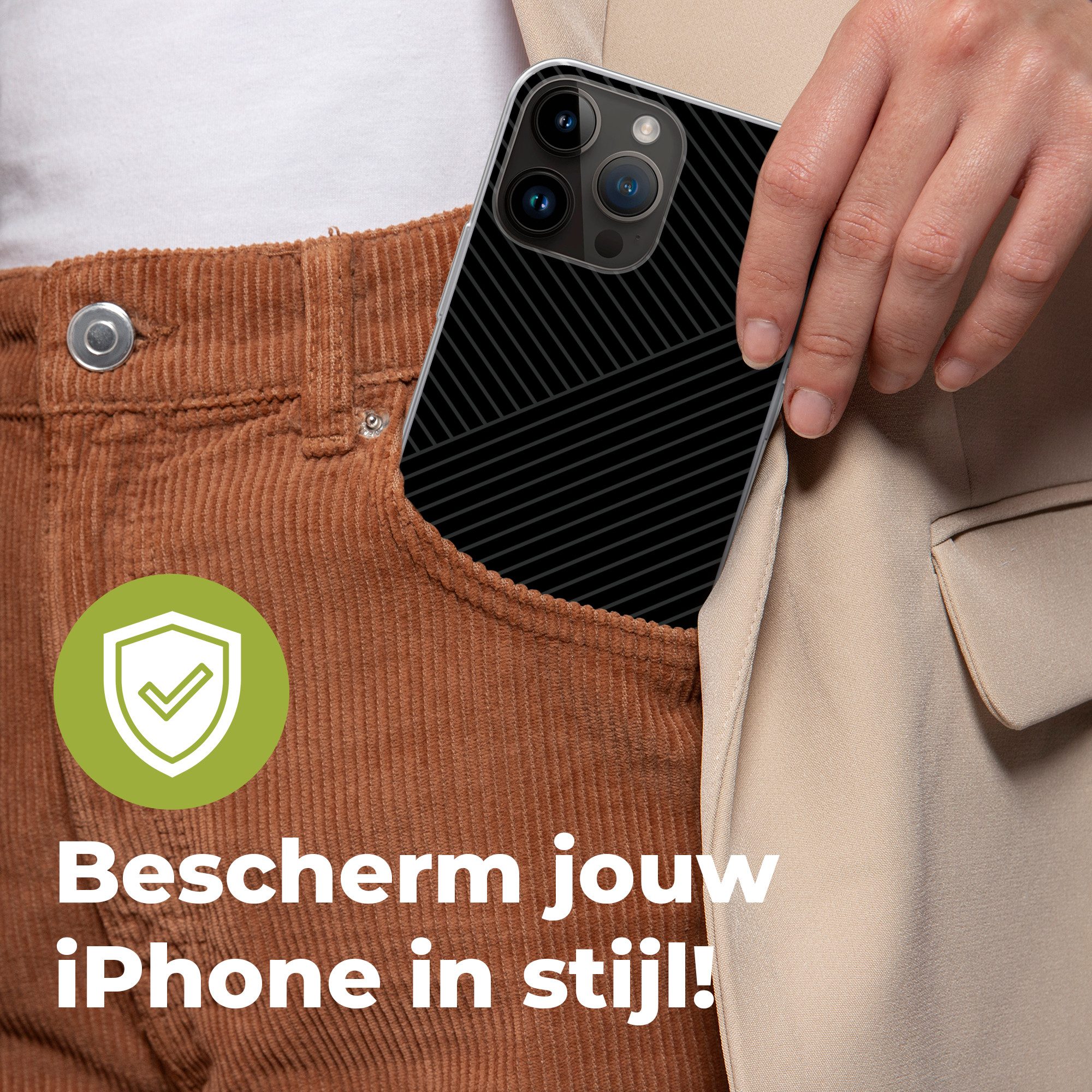 MuchoWow Handyhülle für Apple iPhone 14 Pro Max Linien - Abstrakt - Schwarz - Grau - Minim, Smartphone-Bumper, Print, Handy Schutzhülle Dünn