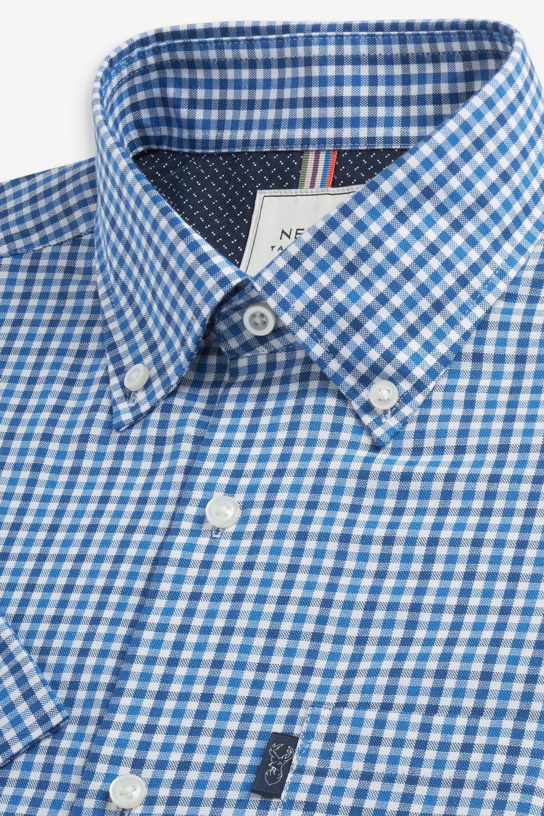 Next Kurzarmhemd Bügelleichtes Regular Fit (1-tlg) Gingham Blue Kurzarm-Oxfordhemd Check
