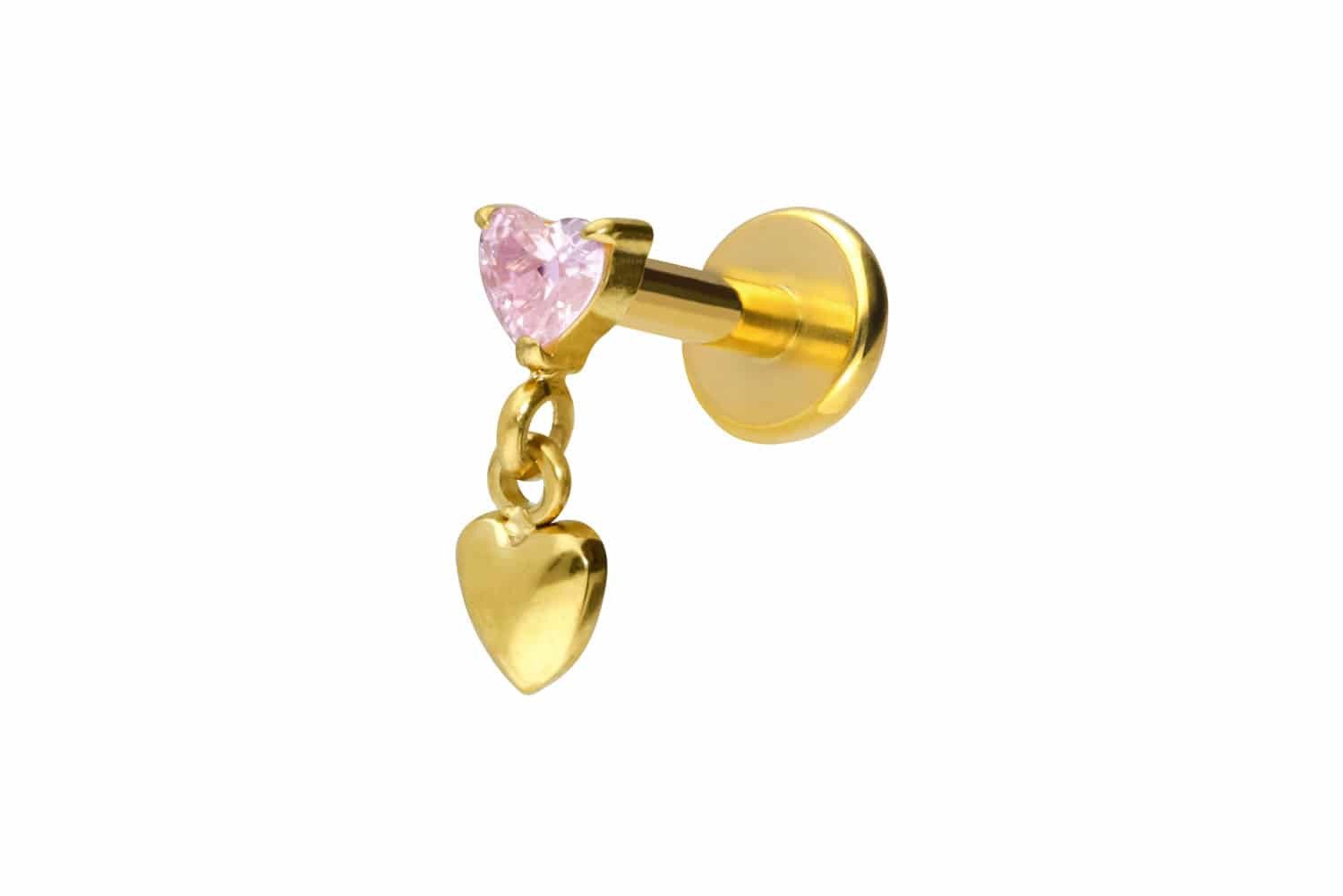 Piercing-Set Titan Labret mit Push Fit 2 HERZEN