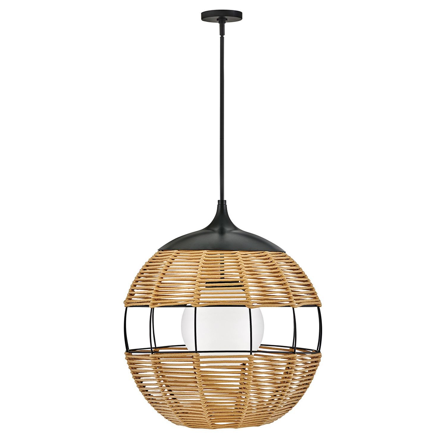 Licht-Erlebnisse Pendelleuchte FARAM, ohne Leuchtmittel, Outdoor IP44 rund Ø 61 cm H: max. 151.6 cm Nylon Glas Aluminium E27