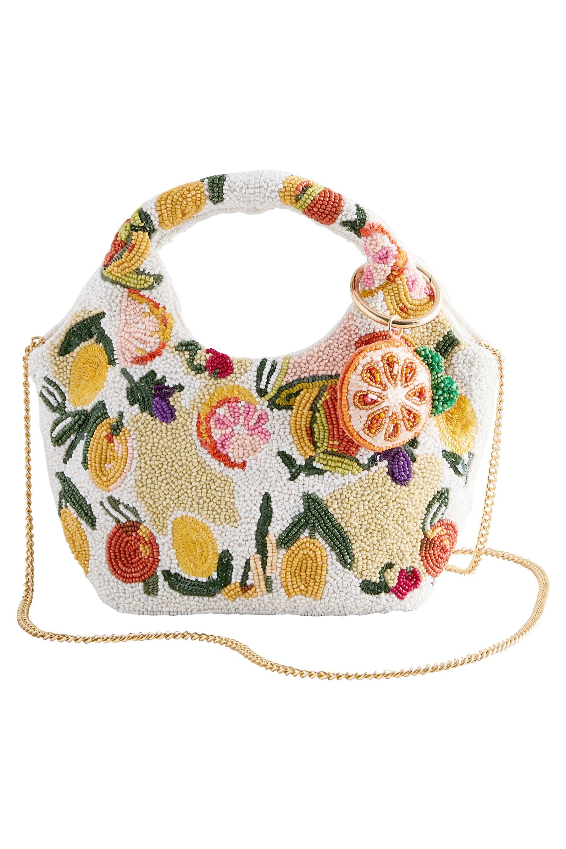 Next Clutch Tasche mit Obst-Motiv, Perlenbesatz und Tragegriff (1-tlg)