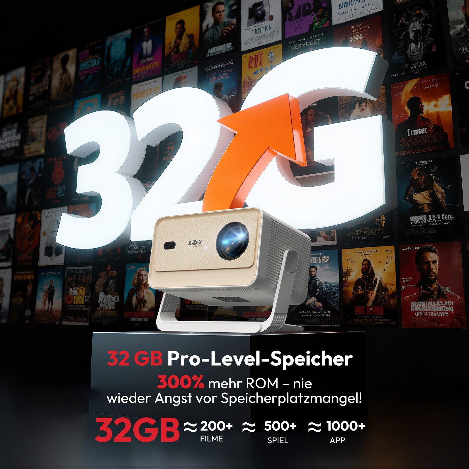 XGODY N6 Pro Beamer Native 1080P, Kompatibel mit Netflix 4K unterstützt Beamer (700 lm, 3840 x 2160 px (700 ANSI) px, Mini Beamer 4K mit Autofokus/6D Trapezkorrektur/WiFi 6/Bluetooth 5.4) weiß