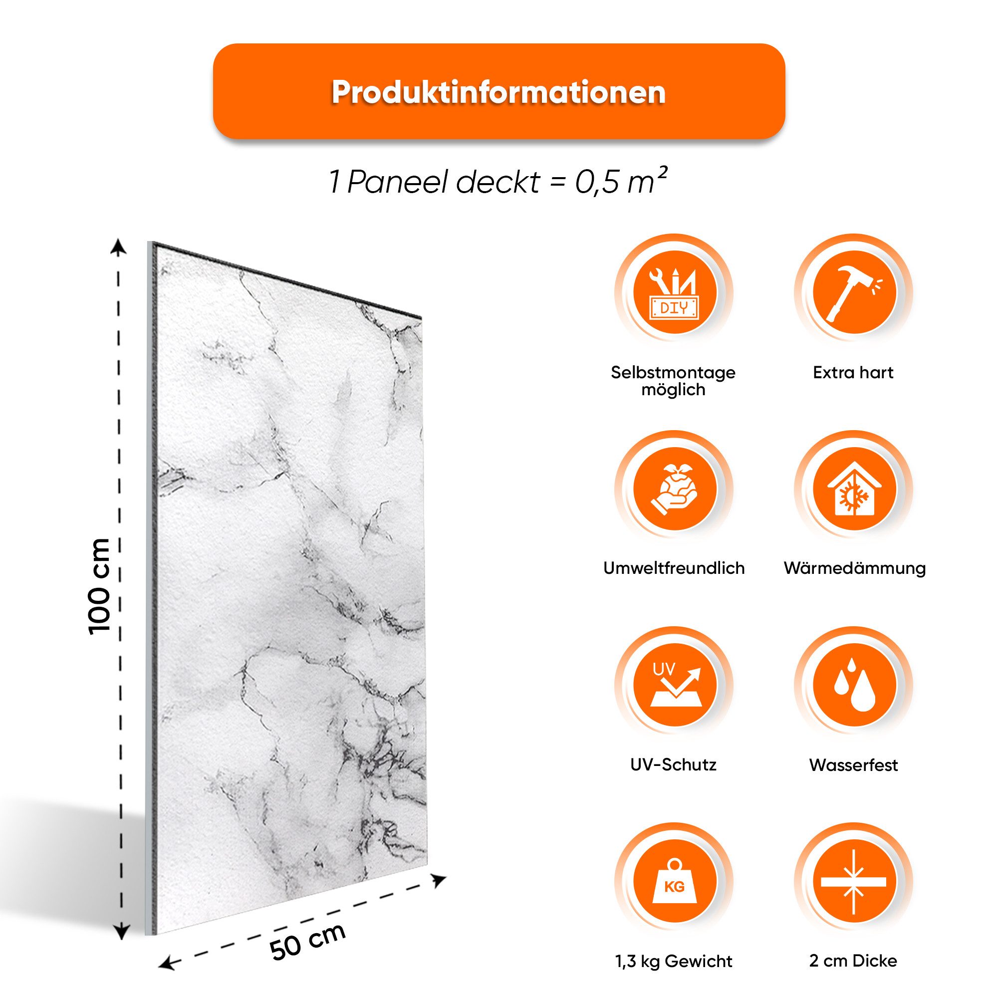 IZODEKOR 3D Wandpaneel EPS Styropor Wandverkleidung in Marmor- & Betonoptik – Innen & Außen, BxL: 50x100 cm, 0,50 qm, (50x100 cm, 0,50 m² je Paneel, 2 cm stark, – Bild 2 von 5