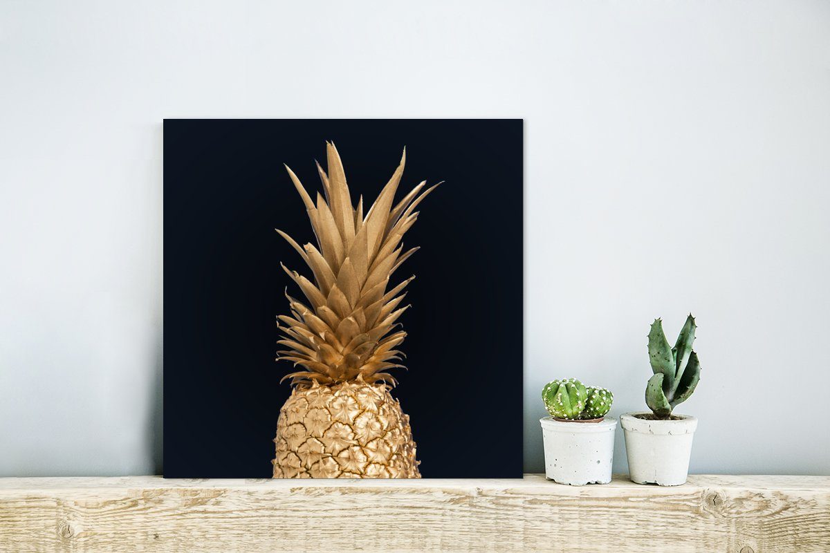 Ananas - Luxus, deko Farbe Gemälde aus MuchoWow Aluminium Metallbild - Schwarz - - - St), Alu-Dibond-Druck, (1 Gold Obst Metall,