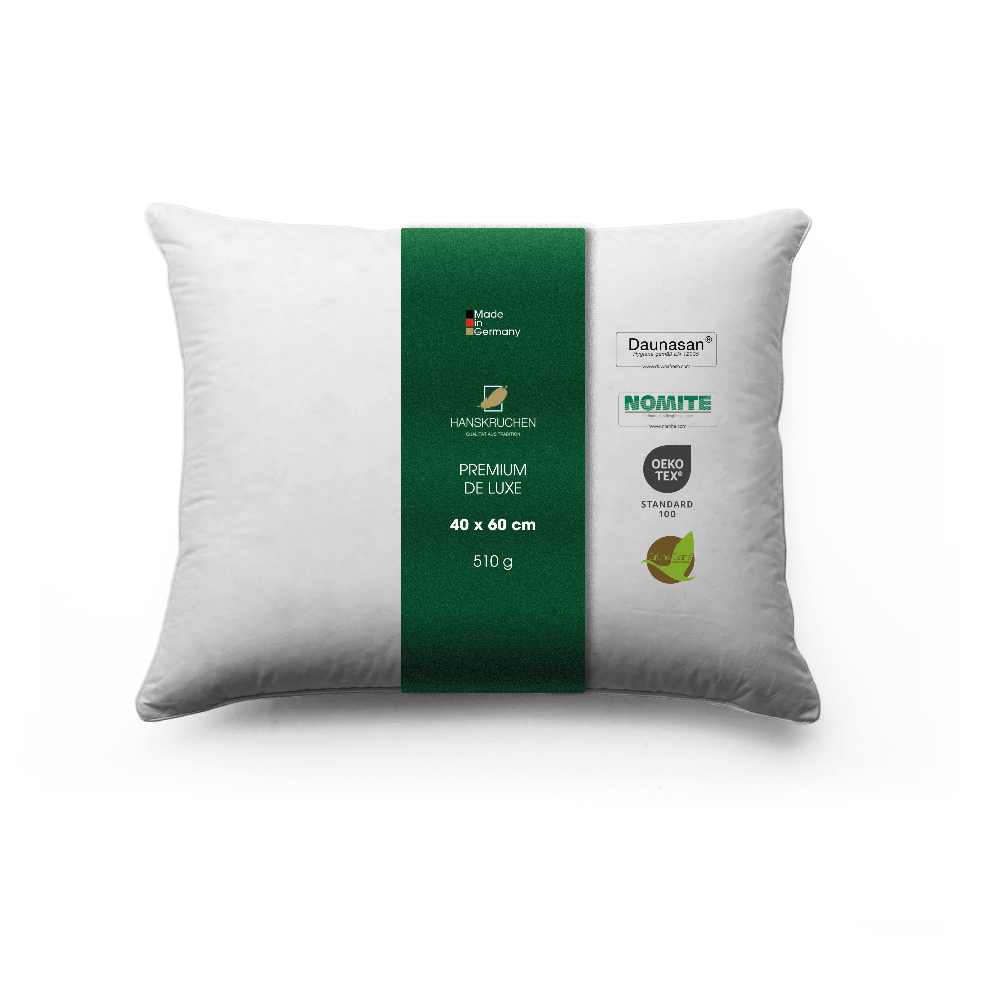 HANSKRUCHEN Daunenkissen Premium de Luxe, Füllung: 90% Daunen, 10% Federn, Bezug: 100% Baumwolle, allergikerfreundlich